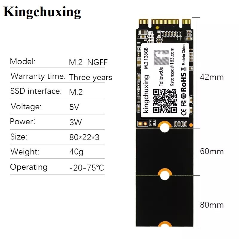 Kingchuxing 128GB M.2  SATA NGFF SSD 2242 2260 2280 Solid State Hard Drives