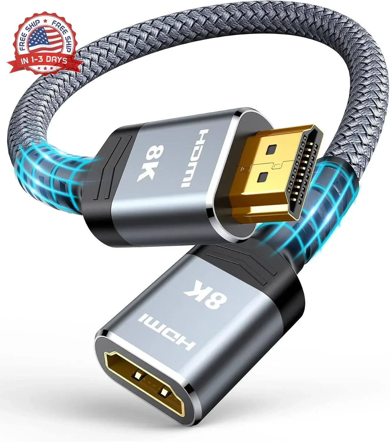 8K 4K HDMI Extender, HDMI Extension Cable 2.1 4K@30Hz/ 60Hz/ 120Hz, Ultra high S