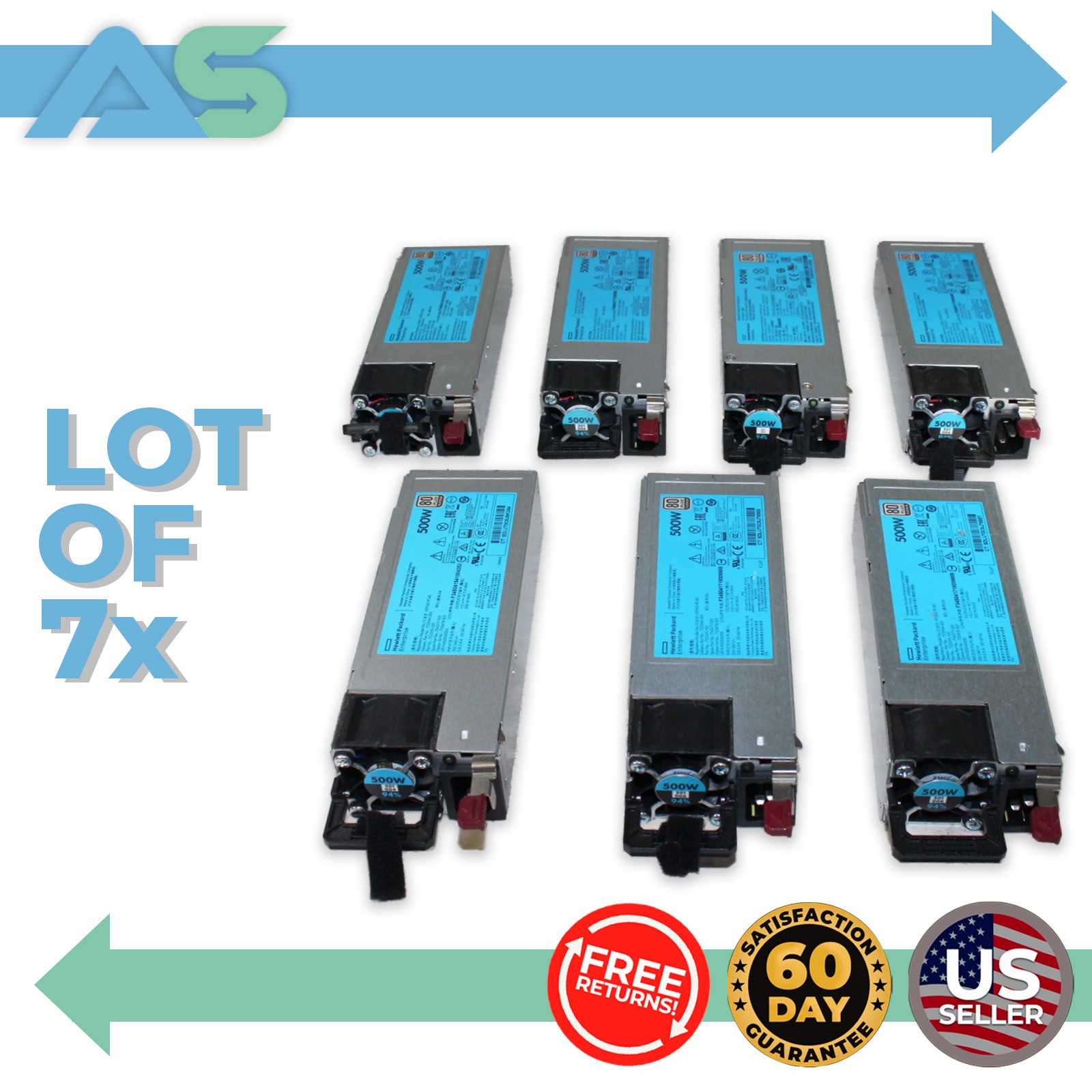 Lot of 7 HP 500W Power Supply HSTNS-PL40 720478-B21 Flex Slot Platinum PSU Gen9