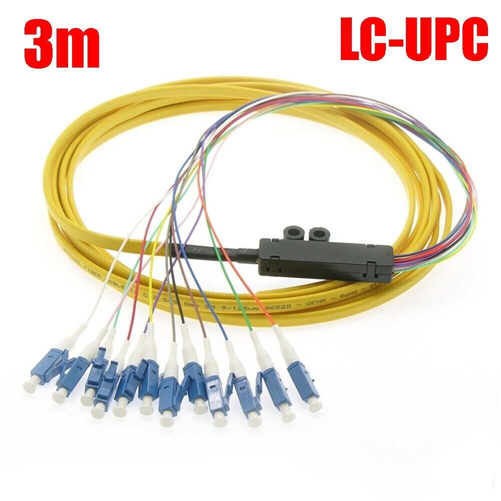3m Meter 12 Fiber LC UPC Flat Fiber Optic Single-Mode 9/125 Cable Ribbon Pigtail