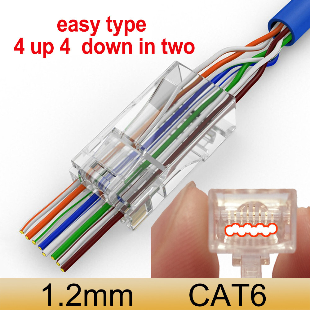 RJ45 Cat6/6a Pass Through Connectors Gold Plated  Network Plug for 23 AWG Cables