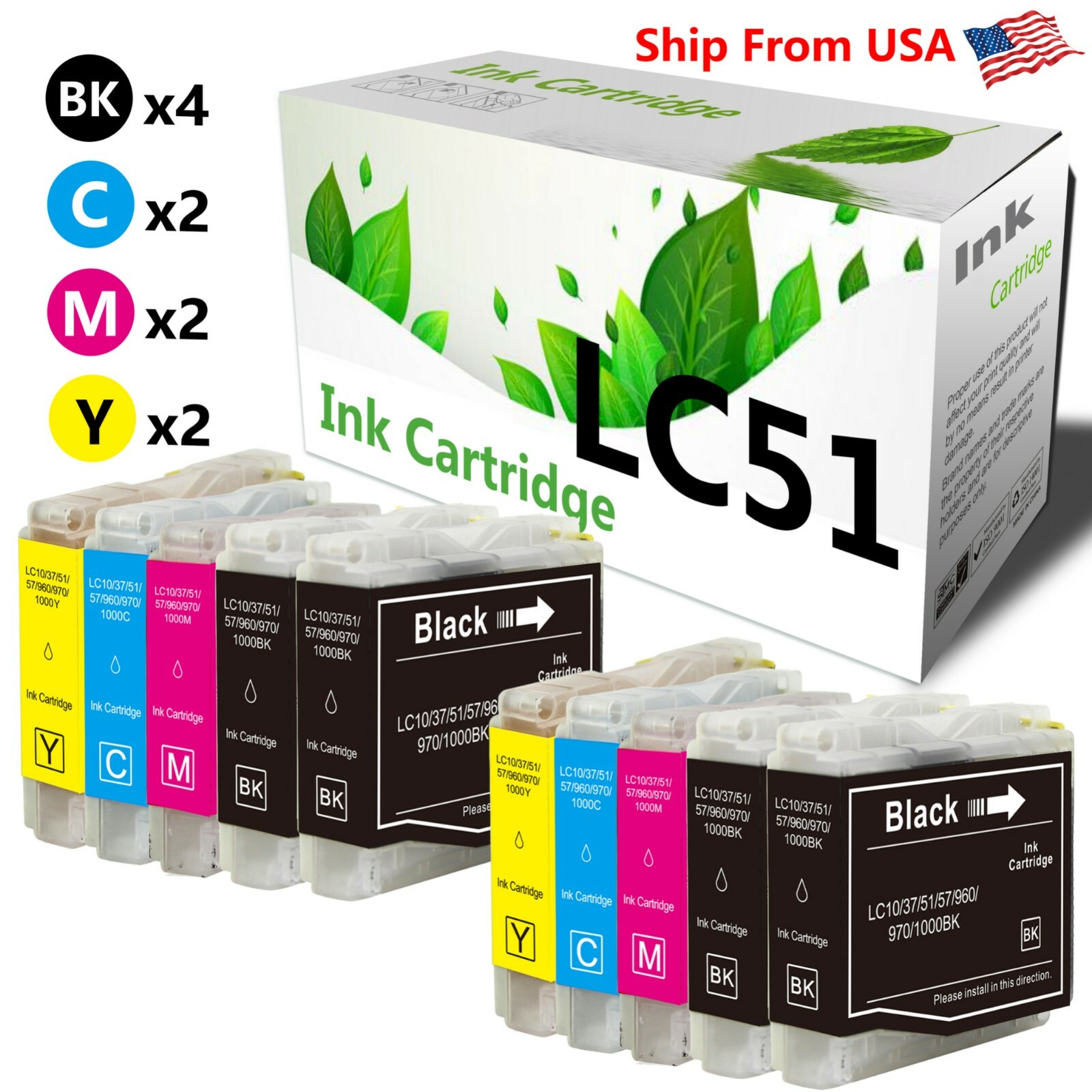 10PK LC51 LC-51 Ink Cartridge for DCP-130C DCP-330C DCP-350C FAX-230C Printer