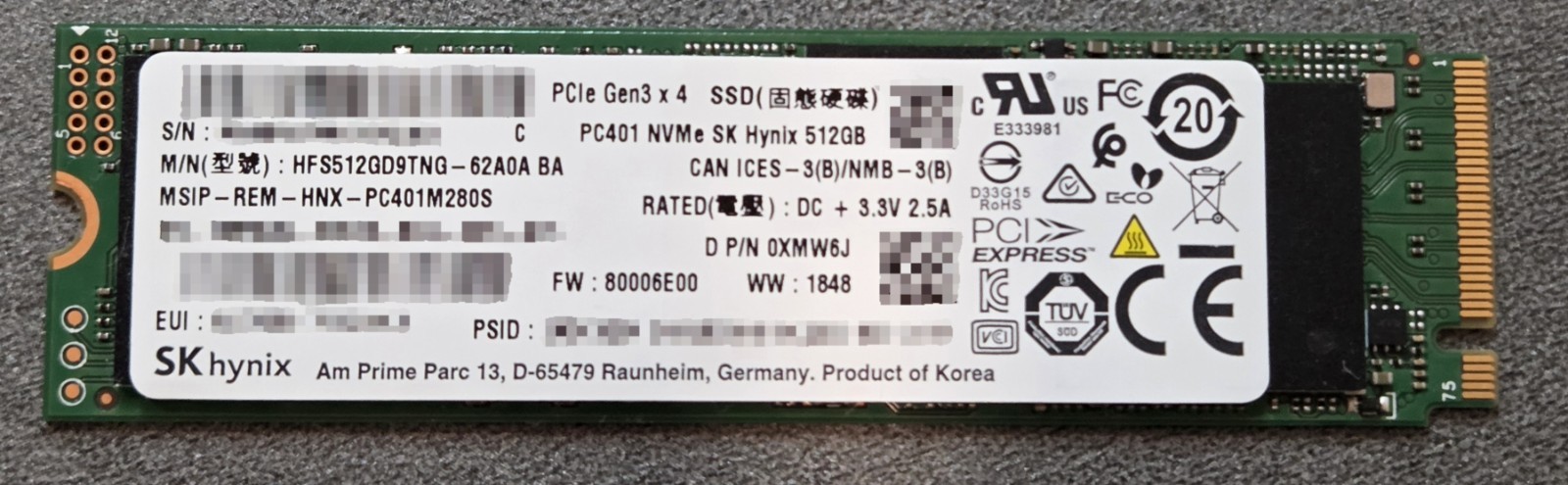 SK hynix PC401 512GB NVMe M.2 SSD PCIe Gen3 HFS512GD9TNG-62A0A Tested Good 96%