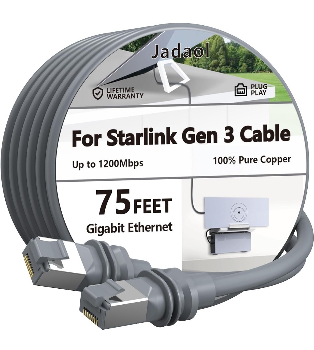 Jadaol 75FT Starlink Gen 3 Cable, 26AWG Starlink Cable, 1200Mbps Standard...