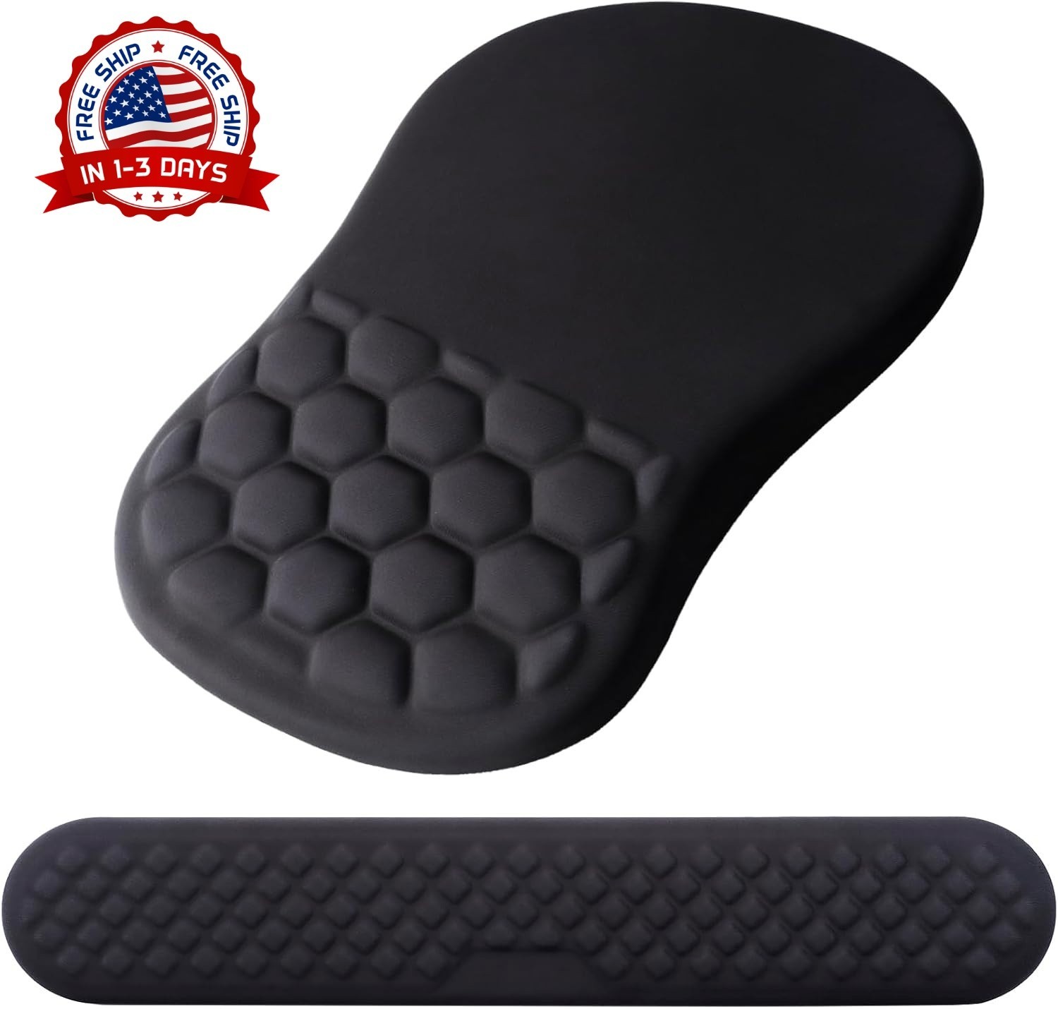 Reposamuñecas para teclado 2 en 1, alfombrilla ergonómica para ratón (Negra) NEW