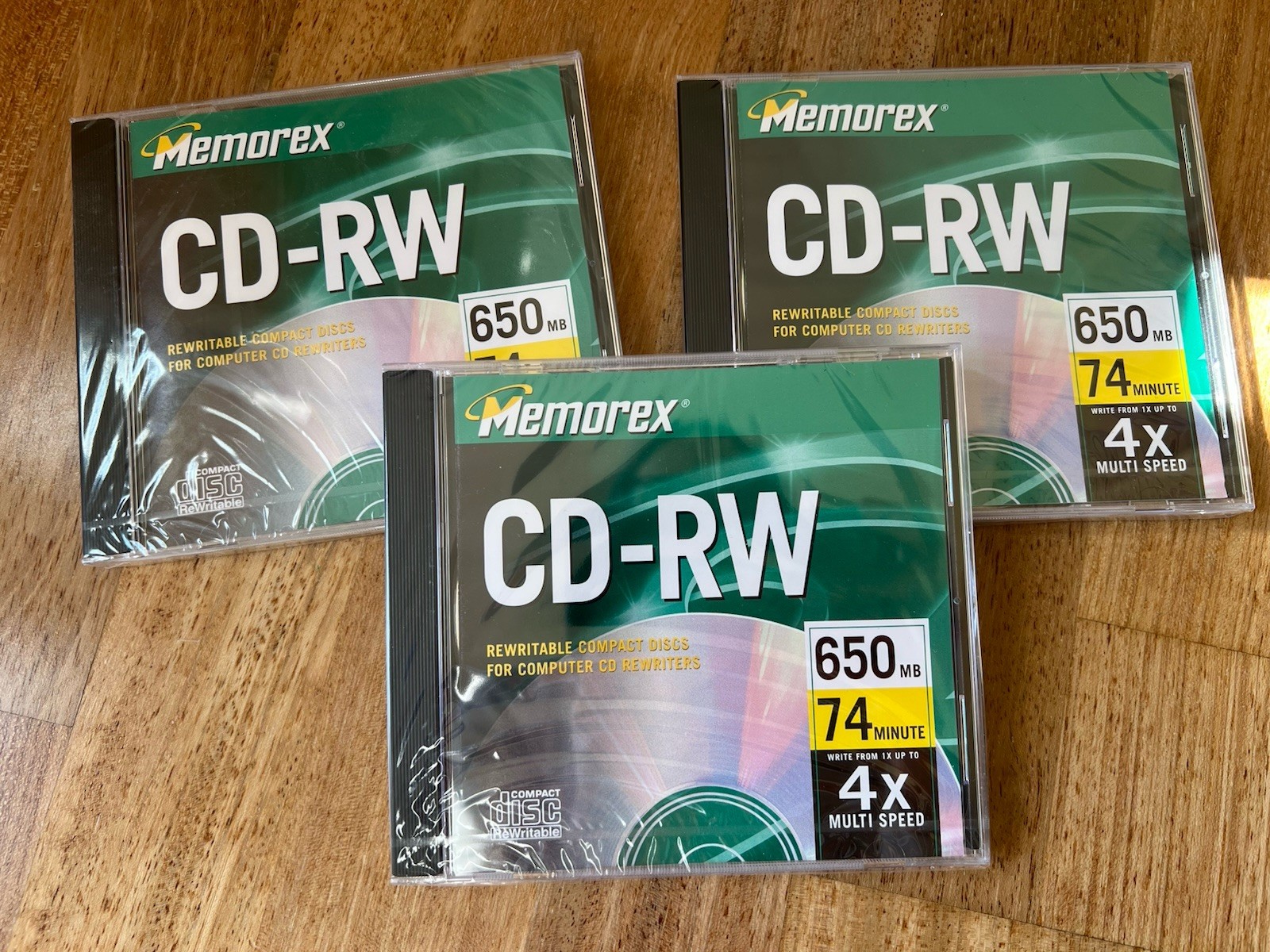 3 Memorex CD-RW Rewritable 4x Speed 650 Mb / 74 Minutes - Wrapped  NEW