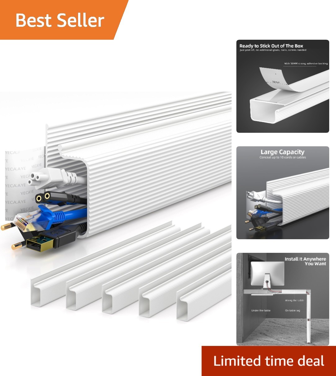 Safety-First Under Desk Cable Management System - 6 Pack, Modern White Design