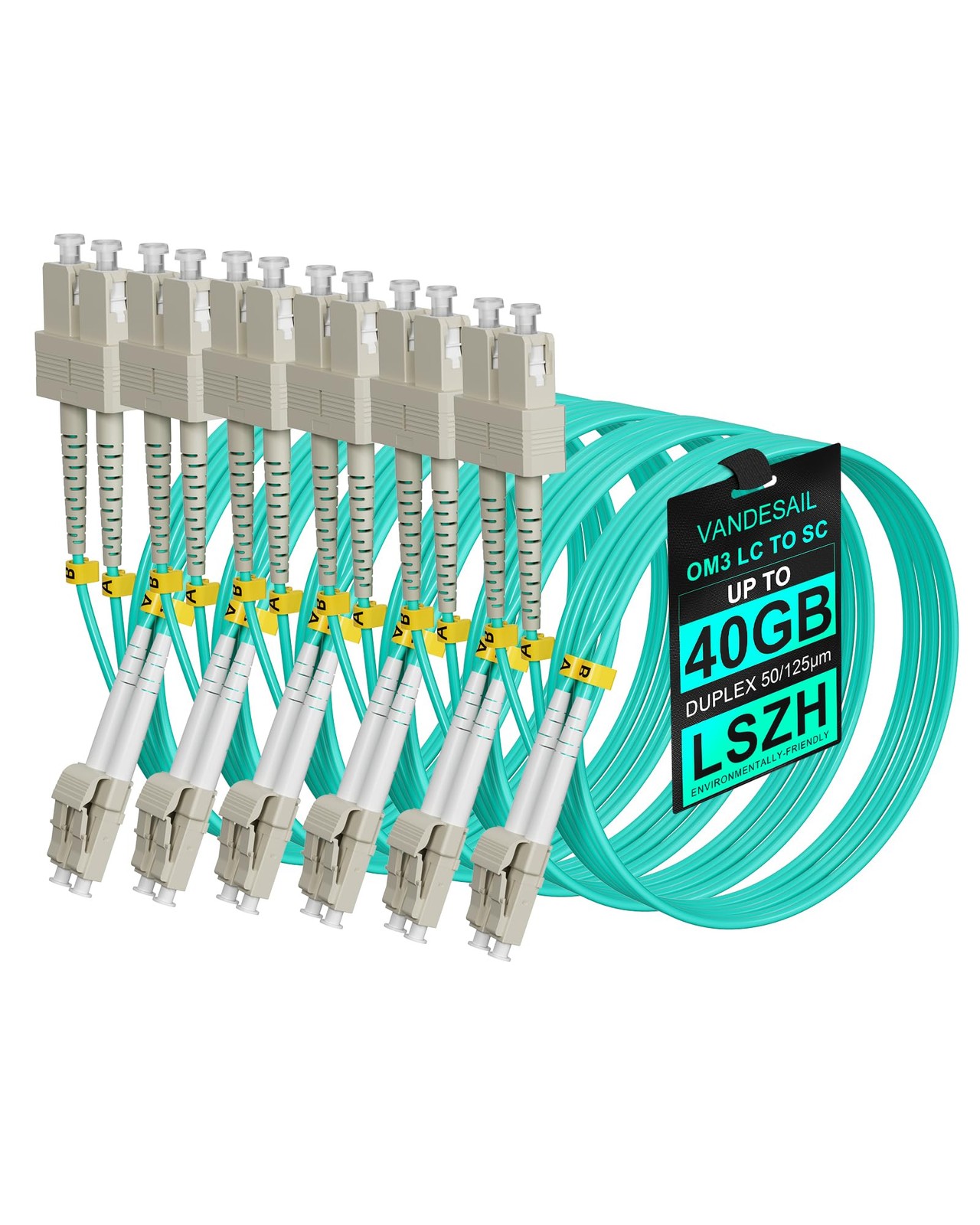 VANDESAIL OM3 LC to SC Fiber Patch Cable Multimode, 6 Pack, 2m (6.56ft)
