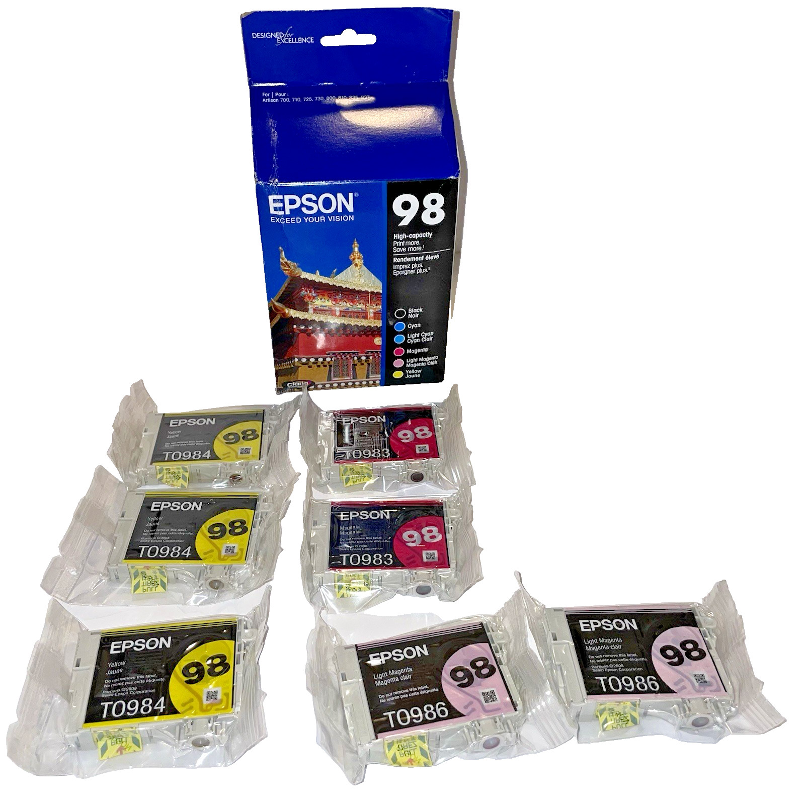 Epson Claria 98 Ink Cartridges  1 box  +7  Black/Cyan/Yellow/Magenta Exp: 9/2025