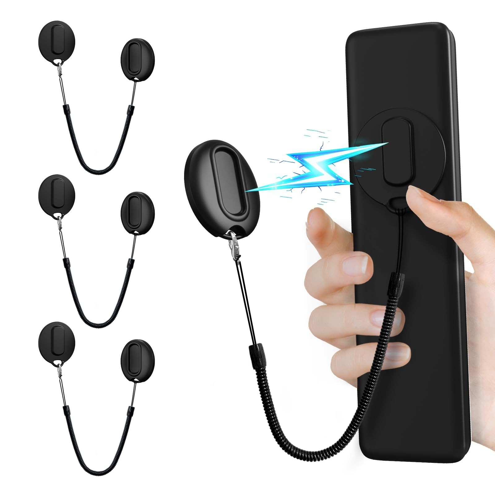 Magnetic Silicone Remote Control Holder Security Cable 3 Pack Black