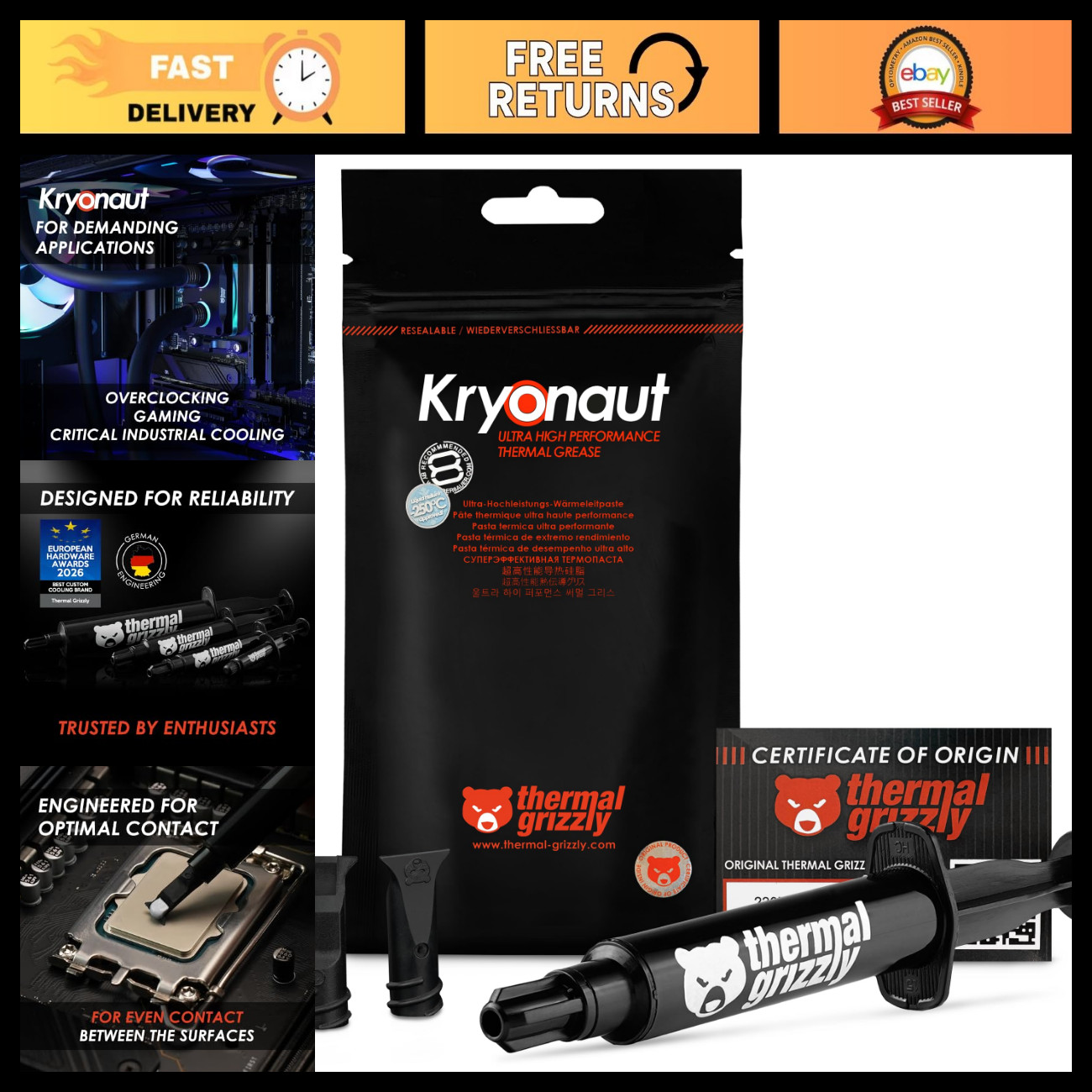 High Performance Thermal Paste - 11.1g/3ml, Extreme Cooling for CPUs & GPUs