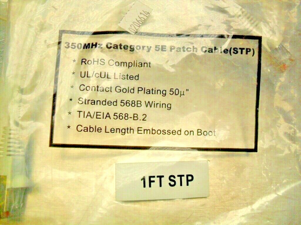 qty 10 -  350Mhz Category 5E Patch Cable (STP) 1FT Sealed Bags