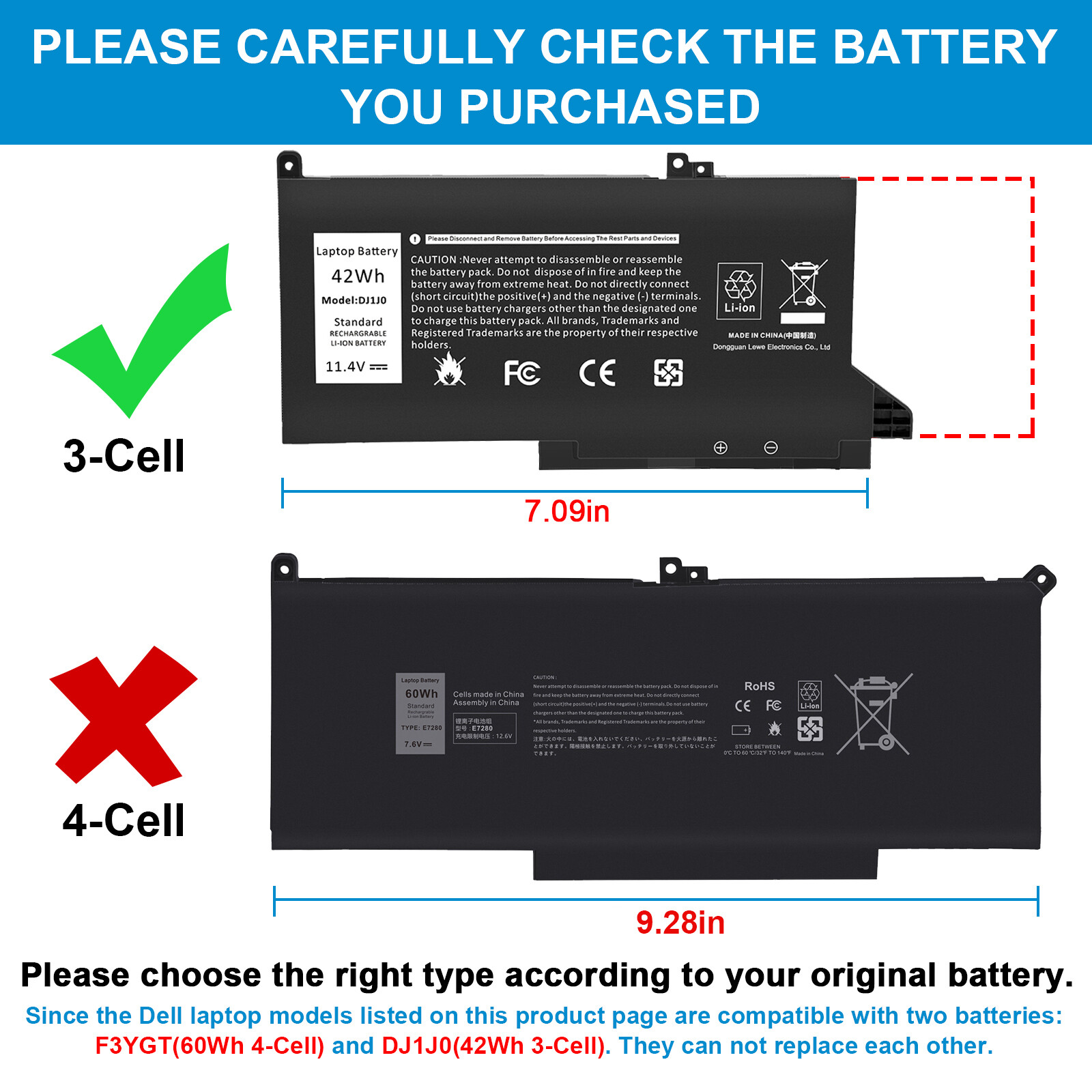 ✅Lot 1-50 DJ1J0 Battery For Dell Latitude 7280 7290 7380 7390 7480 7490 Notebook