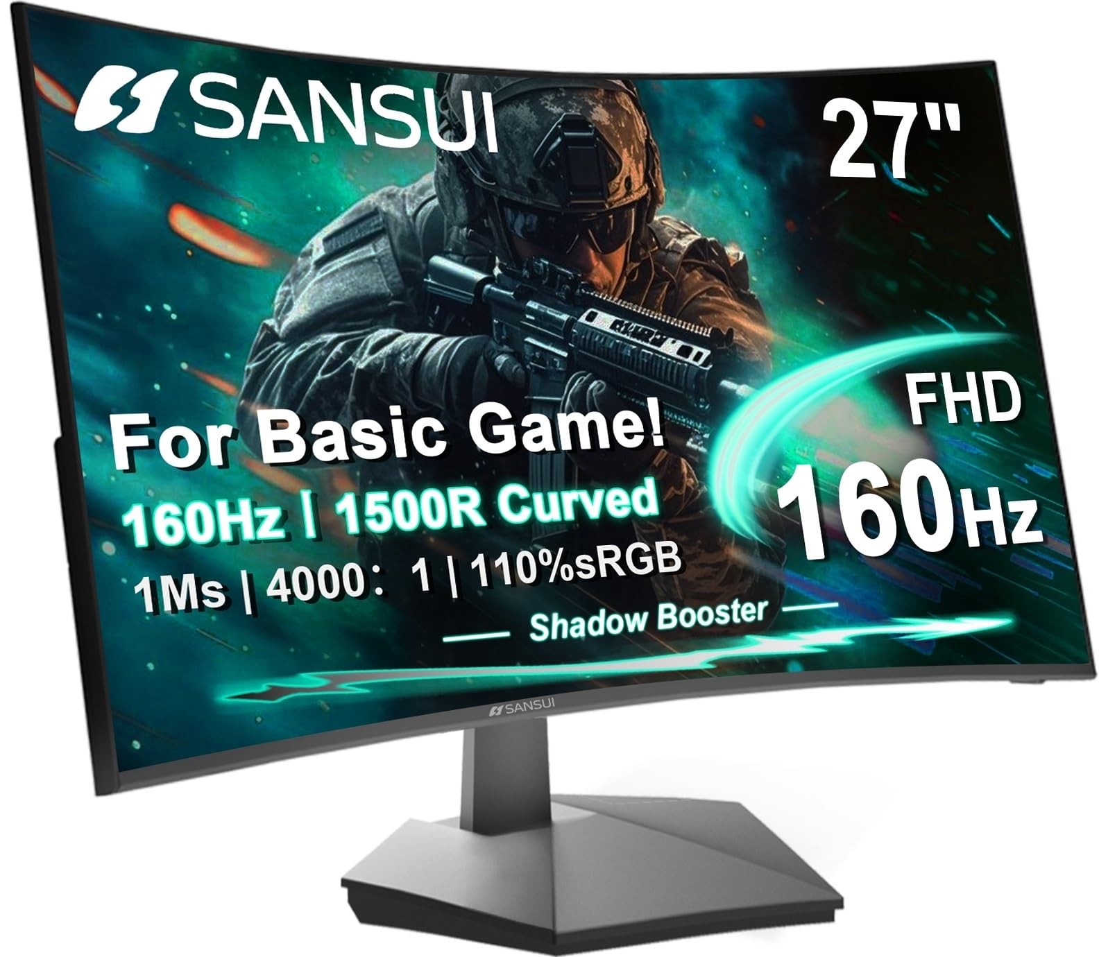 SANSUI 27 Inch Curved 160Hz Gaming Monitor 144Hz FHD 1080P Computer Monitor