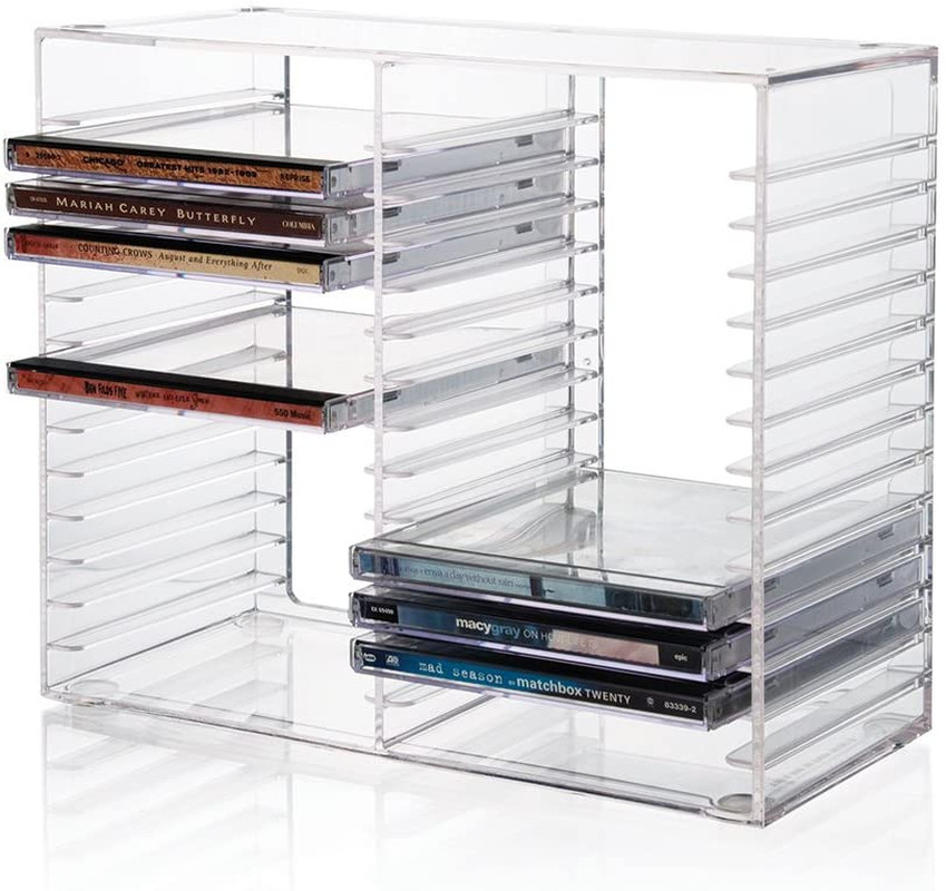 Stackable Clear Plastic CD Organizer with Rubber Feet | Rectangular Jewel Cases