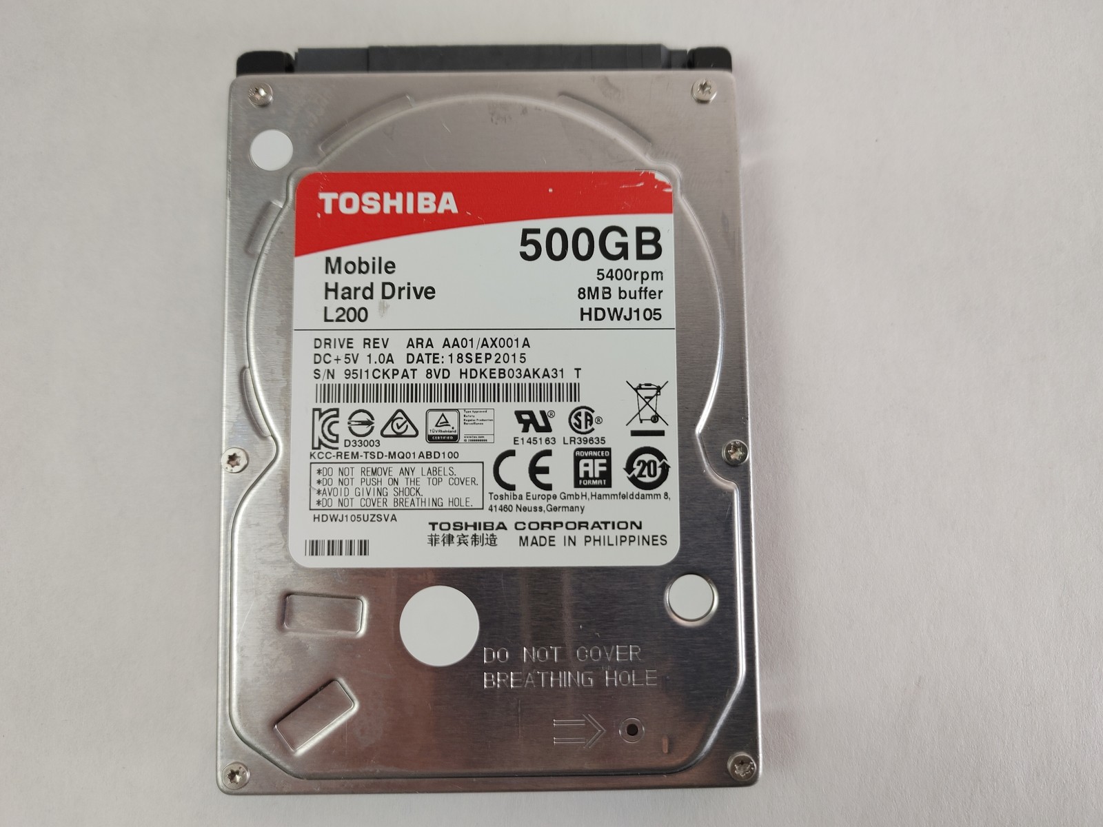 Toshiba  L200 HDWJ105 500GB 2.5" SATA II Laptop Hard Drive