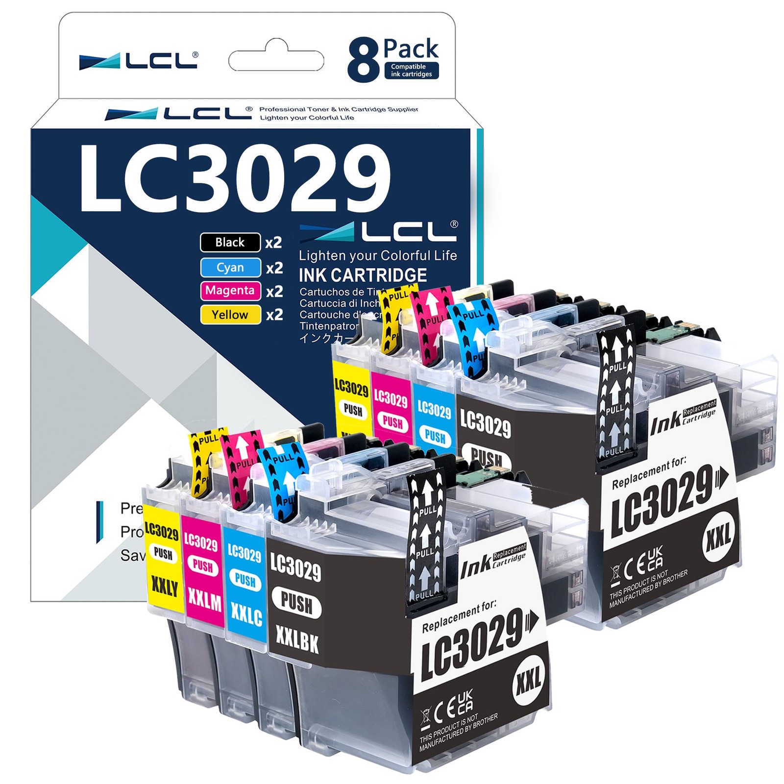 LCL LC3029 XXL Ink Cartridge 8-Pack 2Bk 2C 2M 2Y for Brother MFC-J5830DW