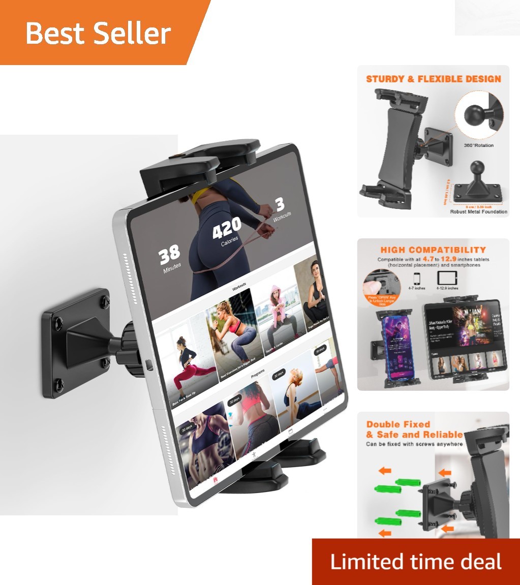 Black Aluminum 360° Rotation Tablet Wall Mount - Secure Your Devices Stylishly