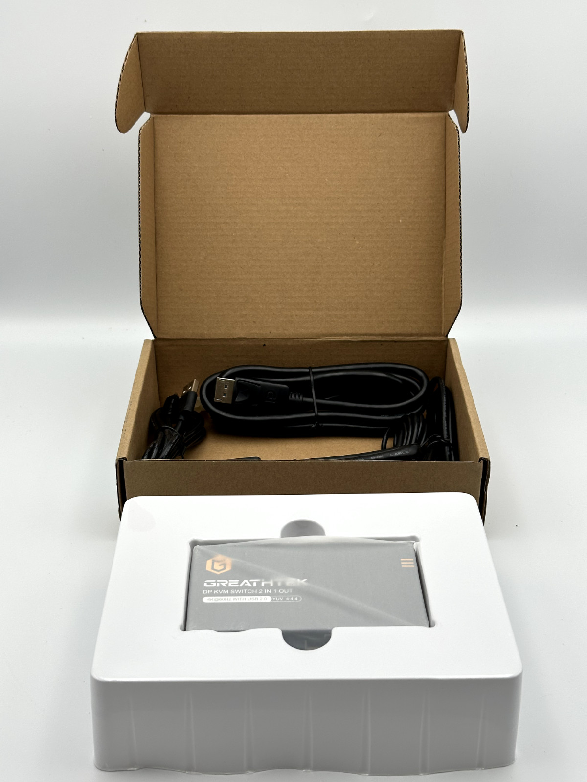 GreatHTek DP KVM Switch 2 Port 4K@60Hz USB 2.0 with Cables