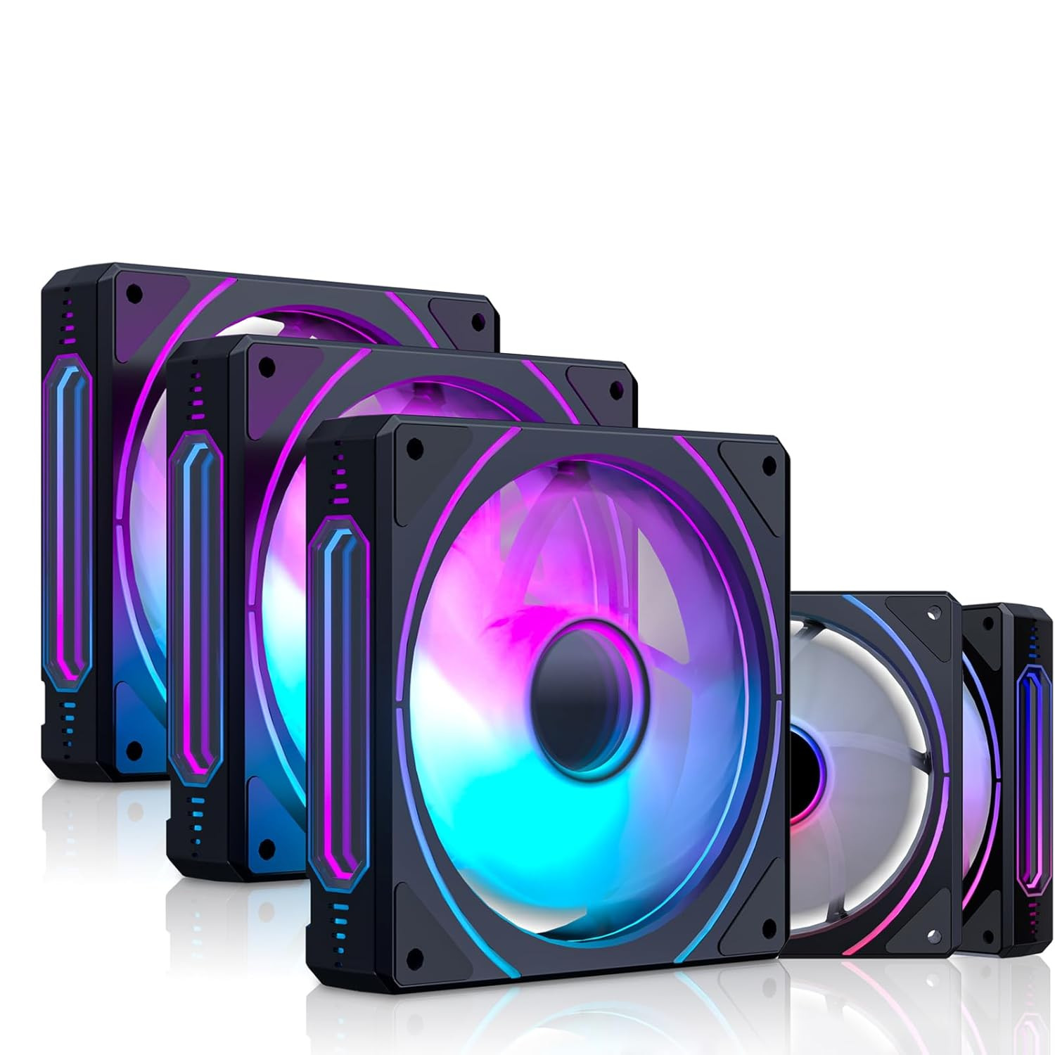DS 120MM Computer Cooling Fans for Chassis Case, with Mirror LED Tunnel Light Ef