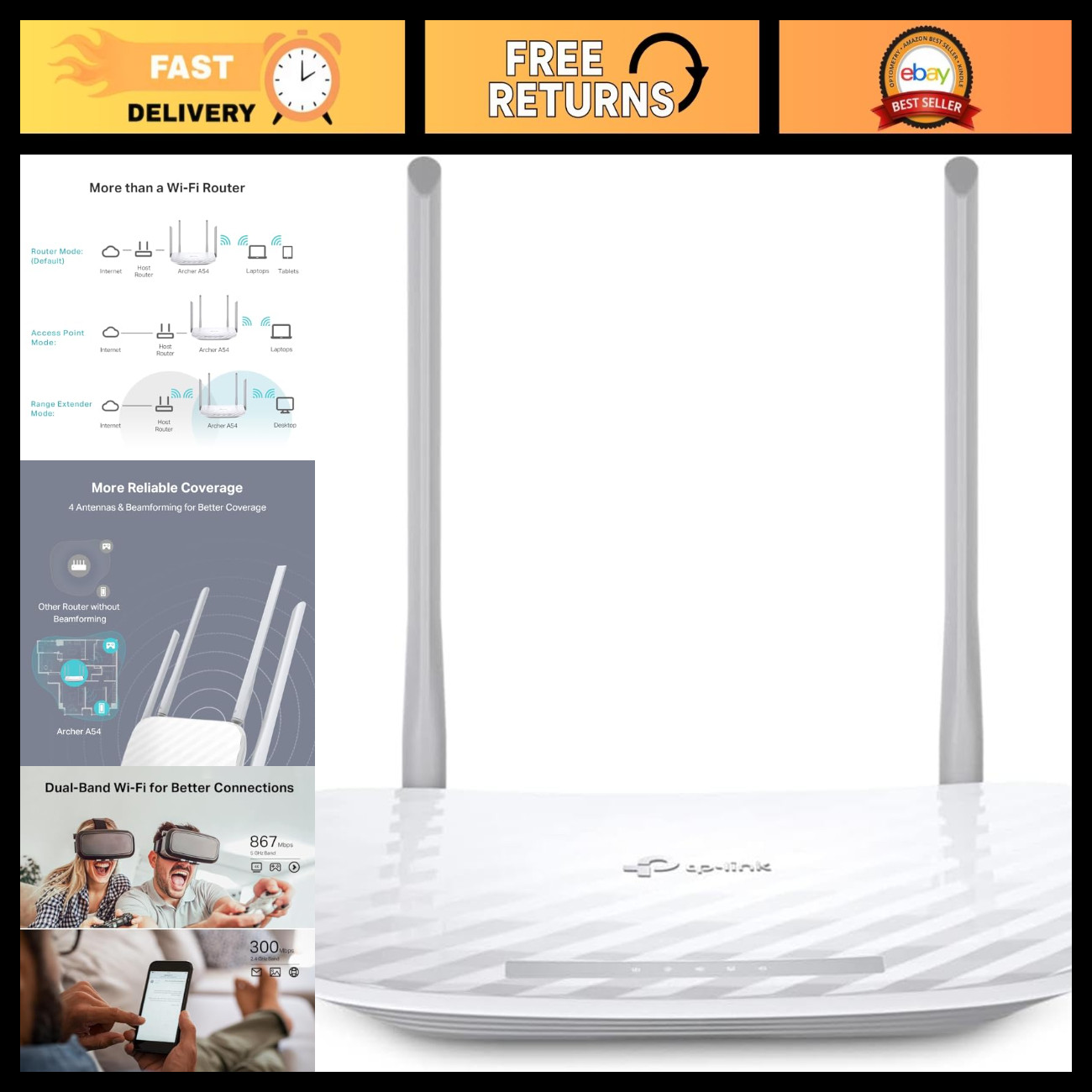 AC1200 Dual Band WiFi Router - High-Speed Wireless Internet, Easy Setup, Fast St