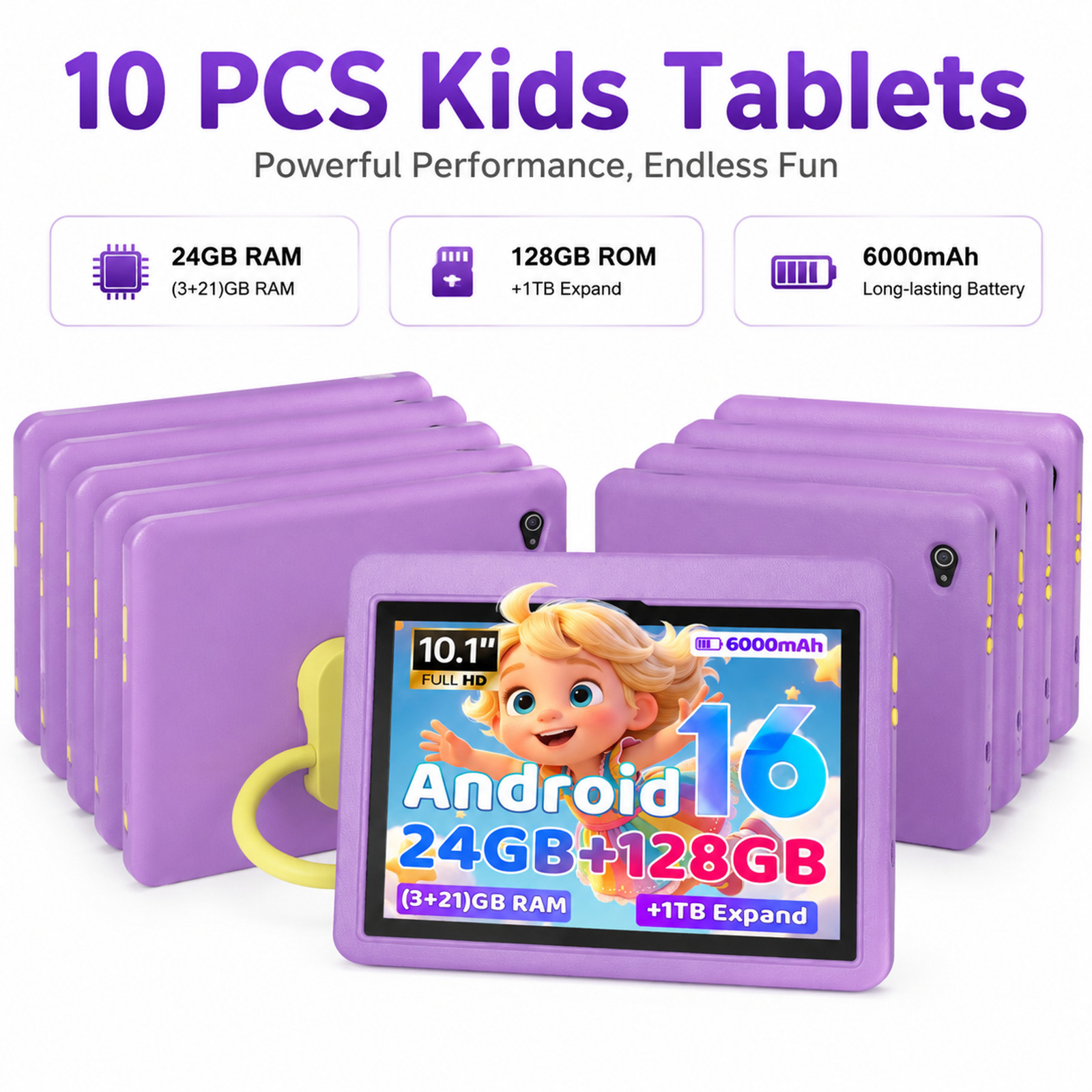 10 PCS Tablet PC For Kid HD RAM 24GB+ROM 128GB 10" IPS Android 13 GMS 6000 mAh