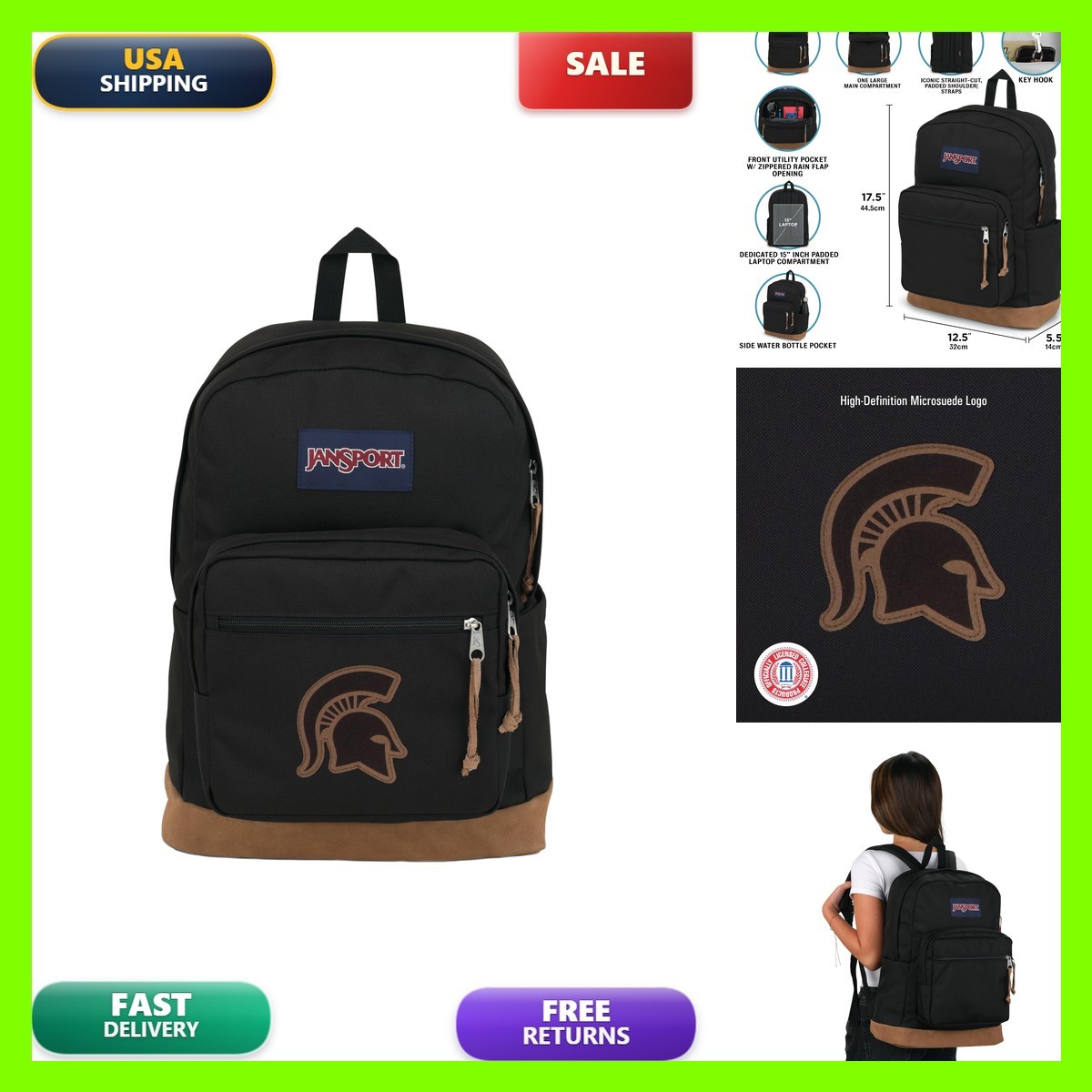 Jansport Ncaa Officially Licensed Backpack Michigan State Spartans Right Pack