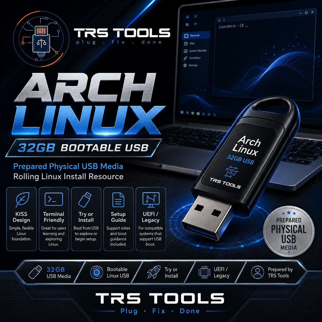 Arch Linux Bootable USB 32GB Prepared Physical Media