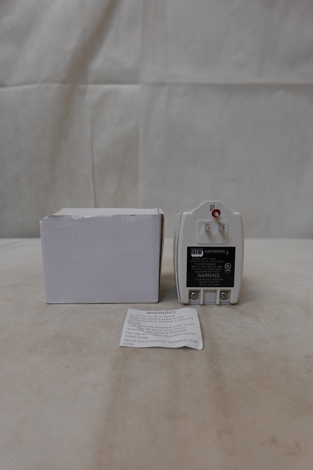 MG Electronics Plug In 120V / 16.5VA Class 2 Transformer MGT1640 - NEW