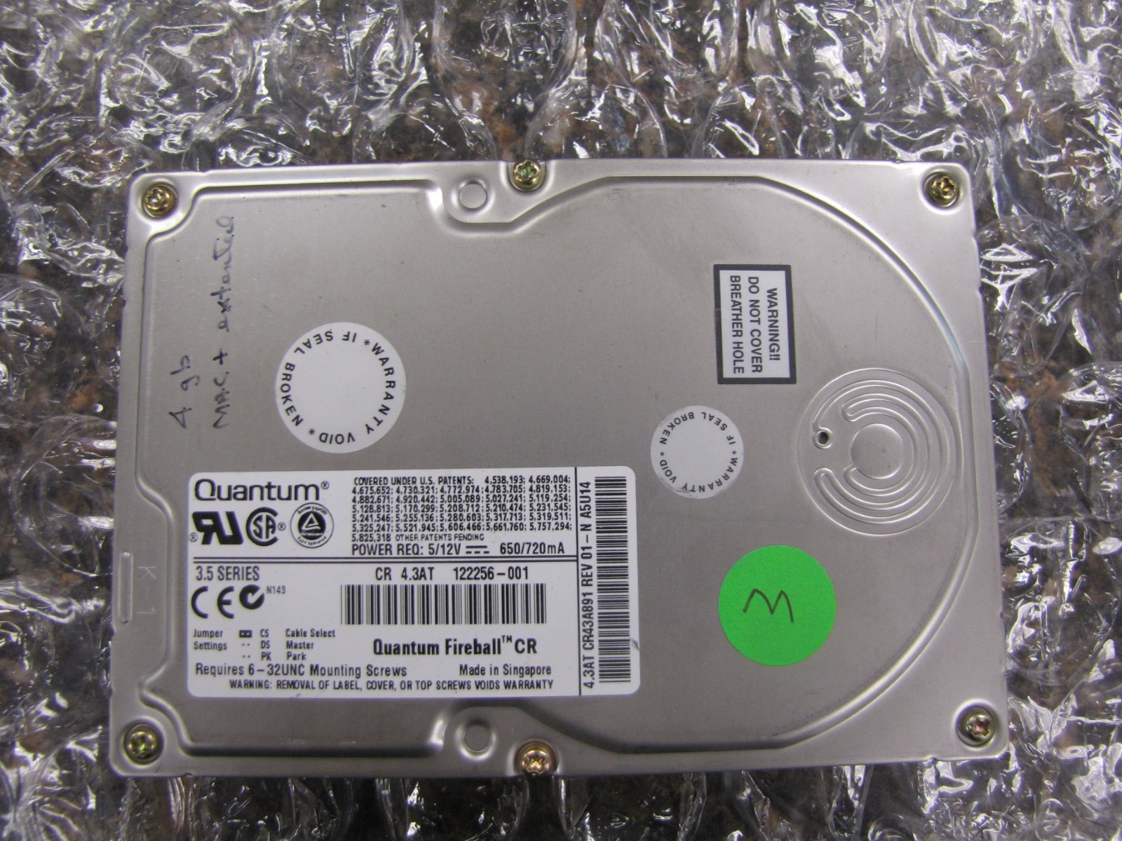 Quantum Fireball CR 4.3AT 4.3GB IDE 3.5" MAC Hard Drive CR43A011 -TESTED- NM42