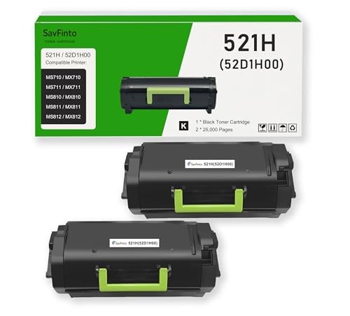 [2-Pack] 521H 52D1H00 Black Toner Cartridges (2.5K Pages) for Lexmark Printers