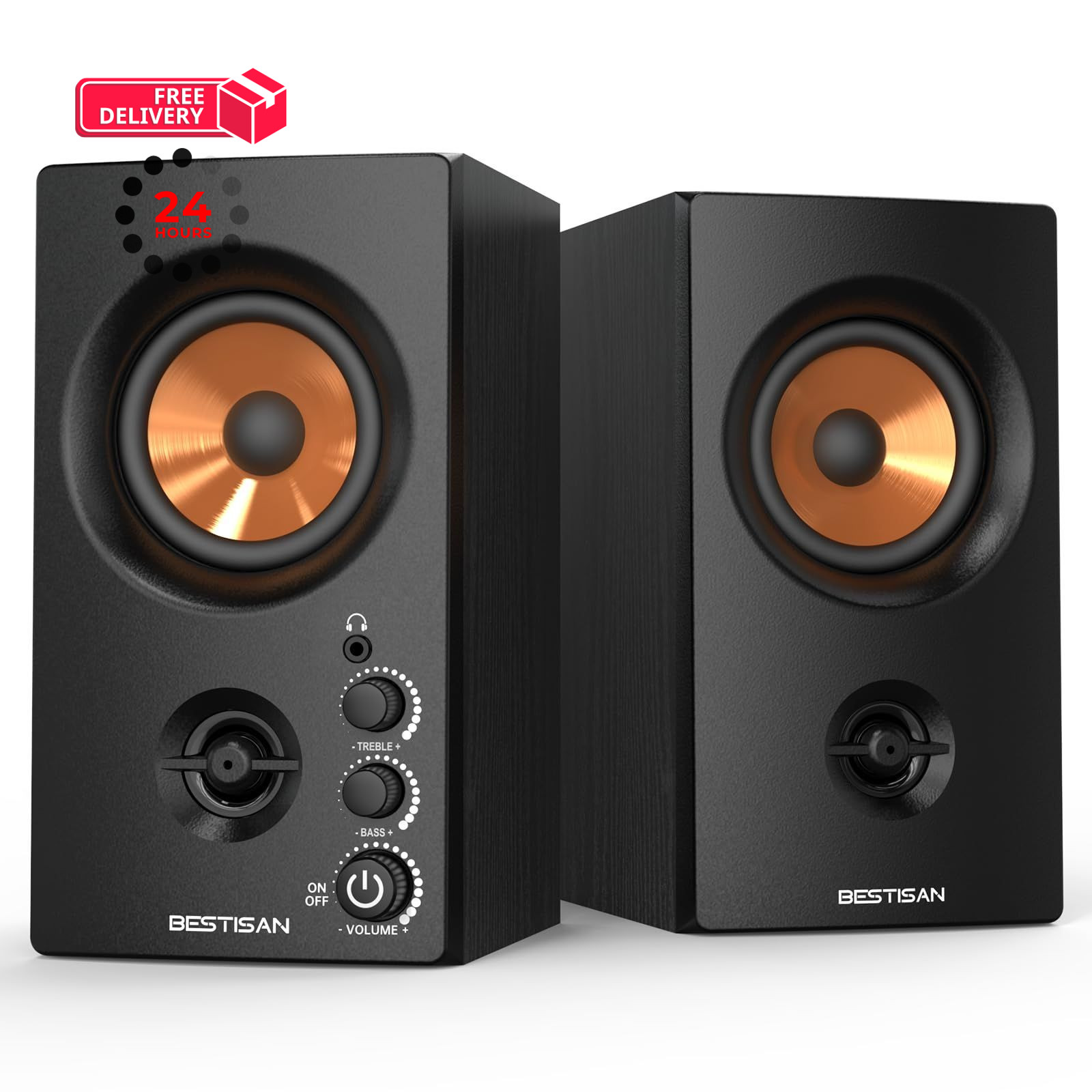 BESTISAN Active Bookshelf Speakers, 50W BT Home 3’’ SR80, Black