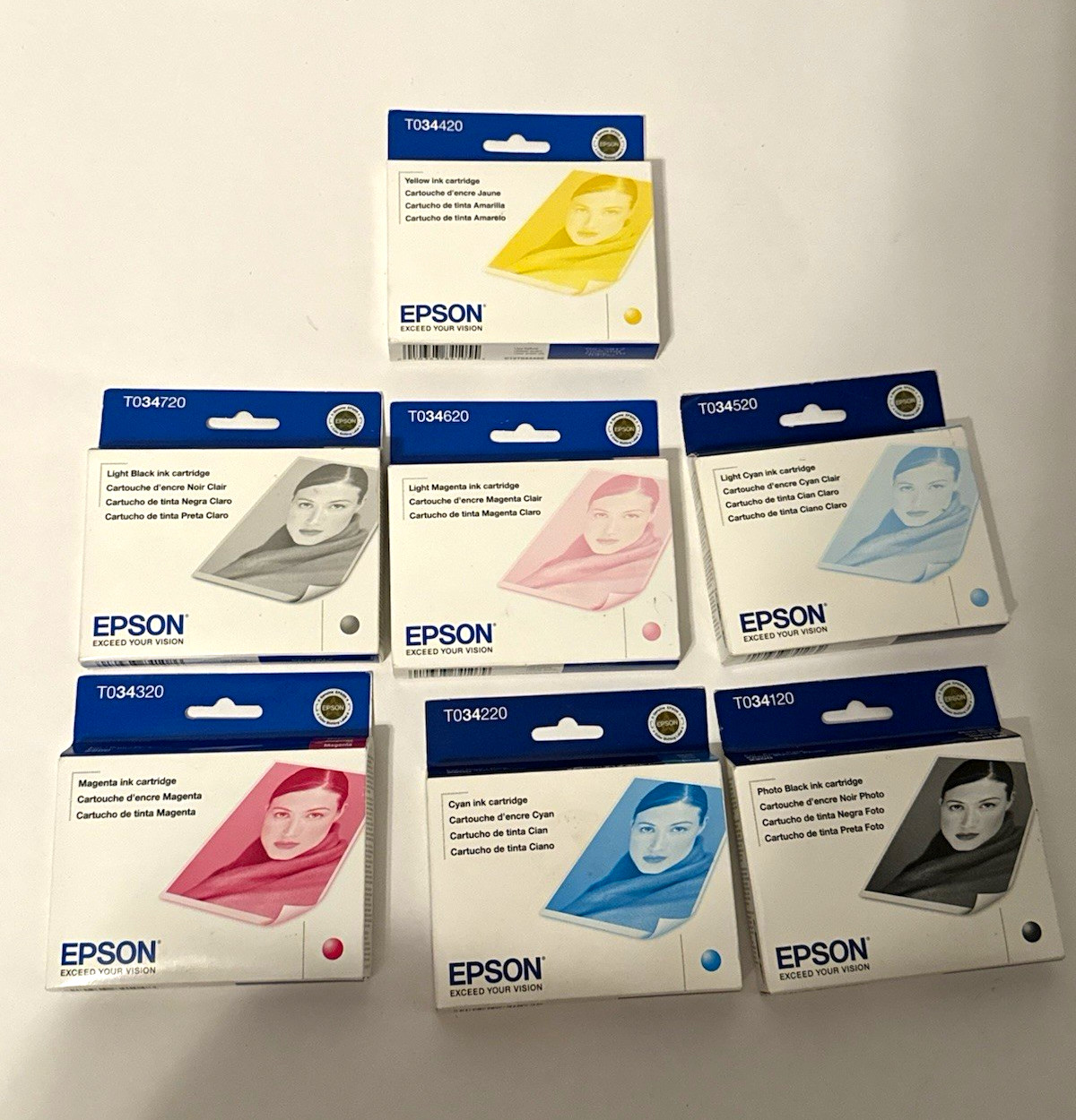 Lot of 7 Genuine Epson T034 UltraChrome Ink Cartridges - New Sealed Expired 2012