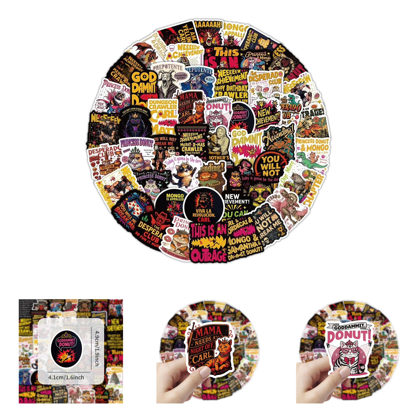 DCC Sticker Pack 60pcs Vinyl Waterproof Outrage Princess Donut Book Crawler
