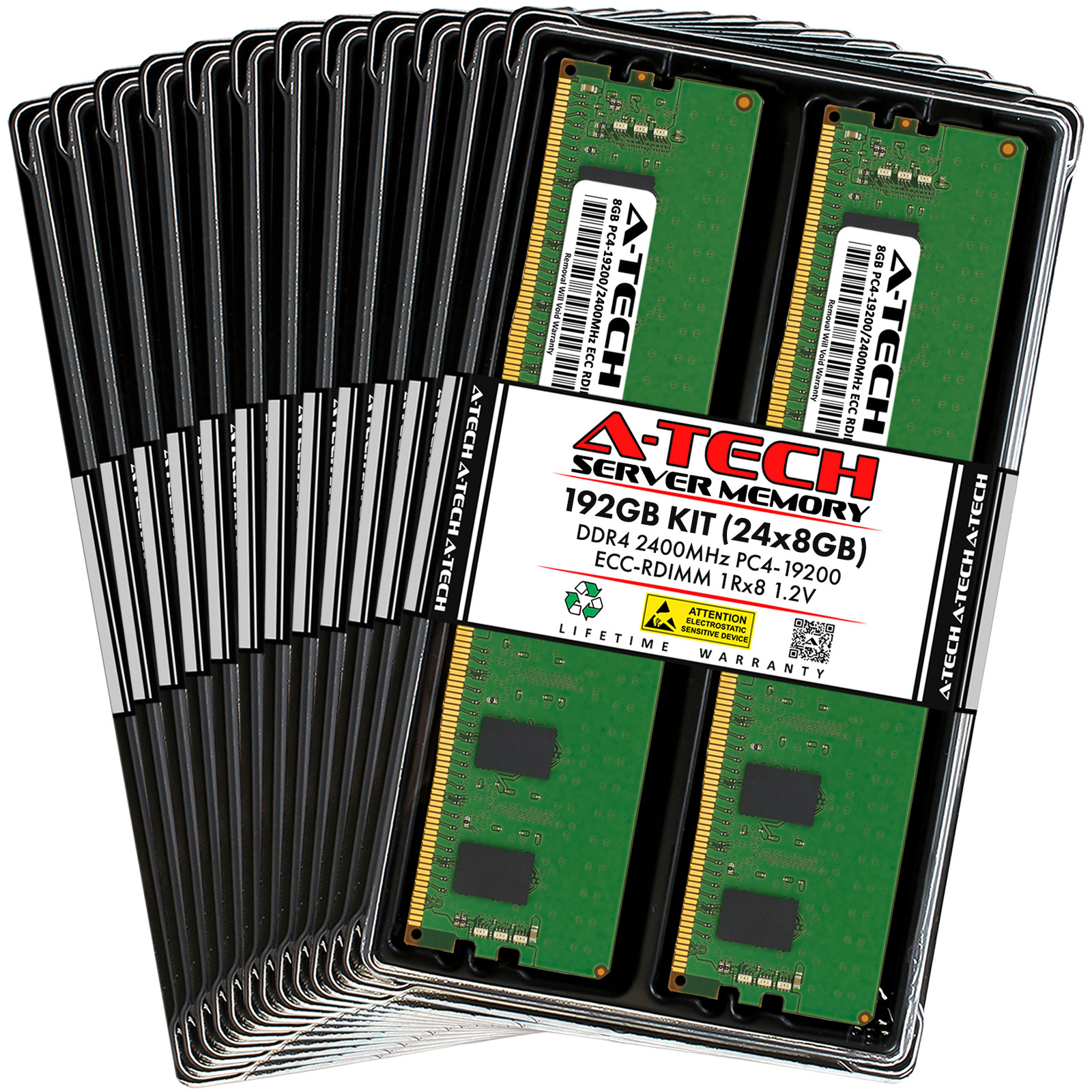 A-Tech 192GB 24x 8GB 1Rx8 PC4-19200R DDR4 2400 ECC REG RDIMM Server Memory RAM
