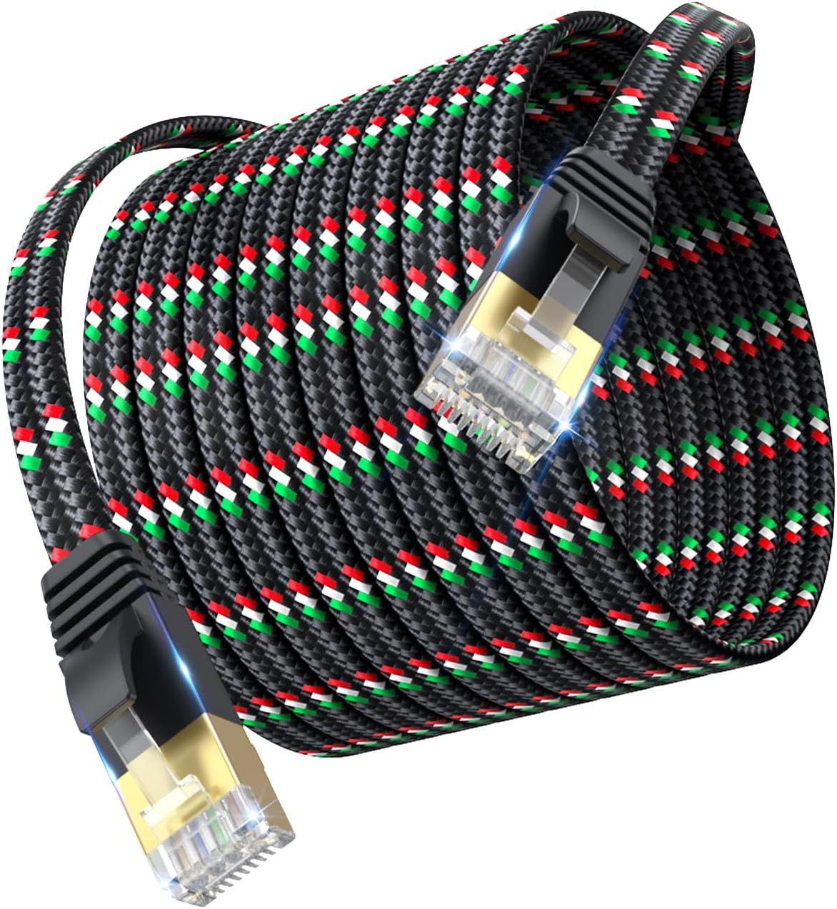 Ethernet Cable 25 ft, Flat Slim Nylon Braided Heavy Duty Cat7 Internet Network C