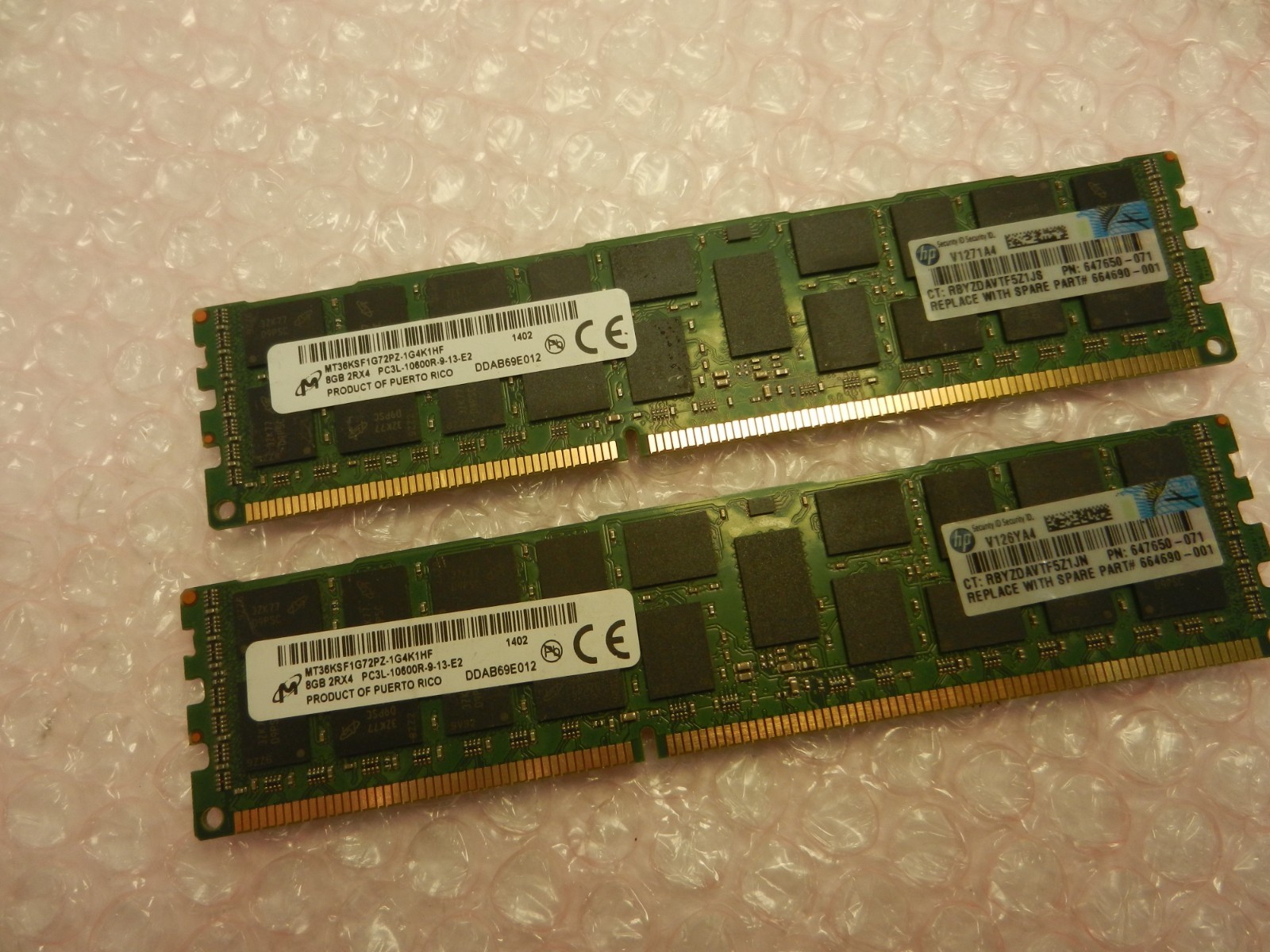 16GB ( 2x ) HP 674650-071 Micron 8GB DDR3 1333MHz MEMORY - MT36KSF1G72PZ-1G4K1HF
