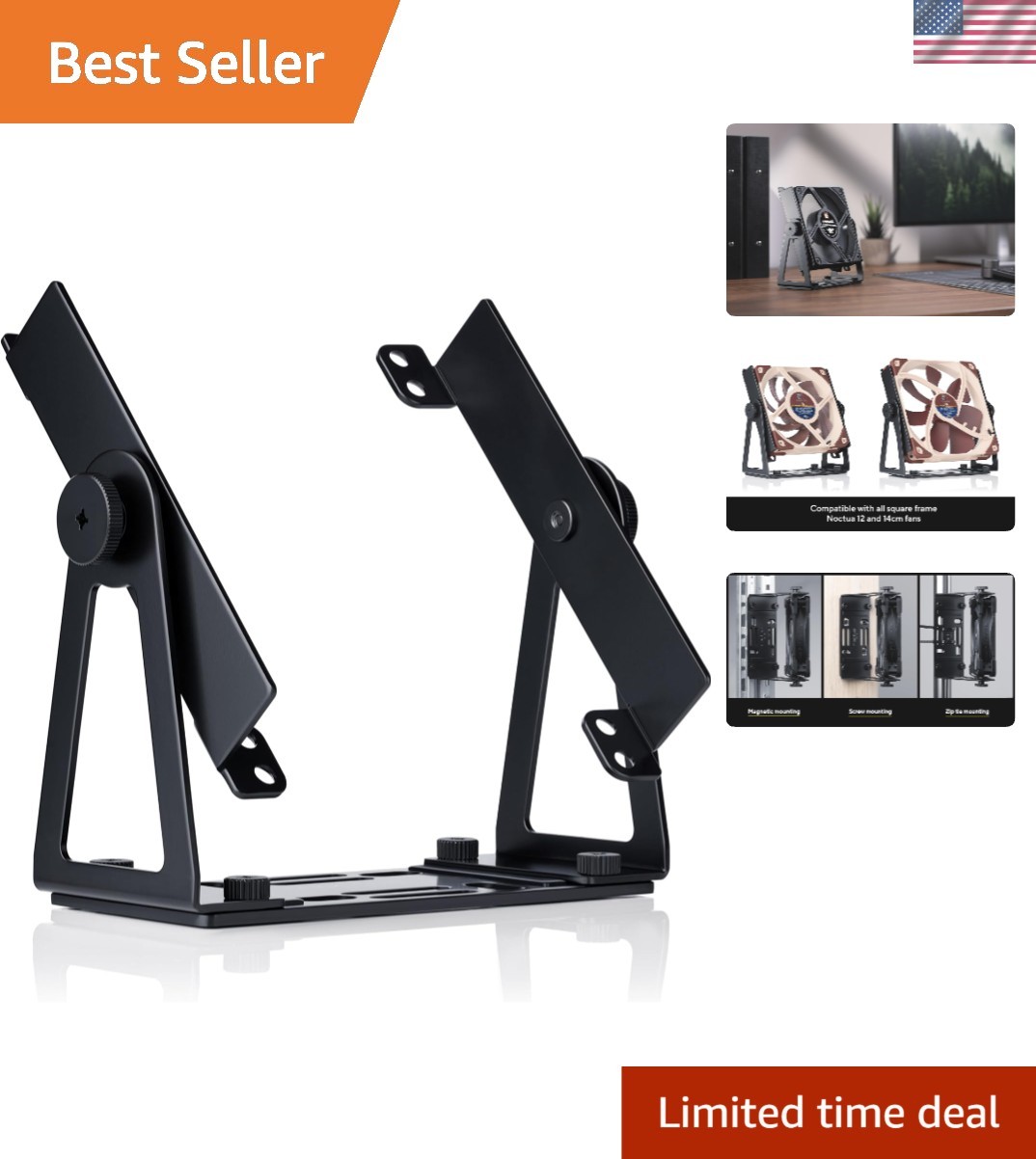 Pivoting Multi-Purpose Fan Mount for 120 & 140mm Fans Black