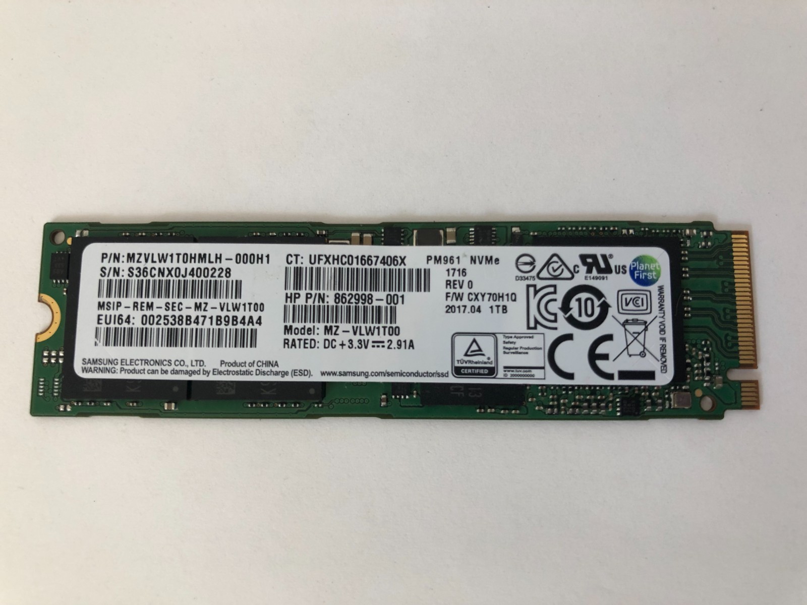 Samsung PM961 1TB M.2 2280 NVMe PCIe 3.0x4  MZ-VLW1T00 SSD for PC and Laptop