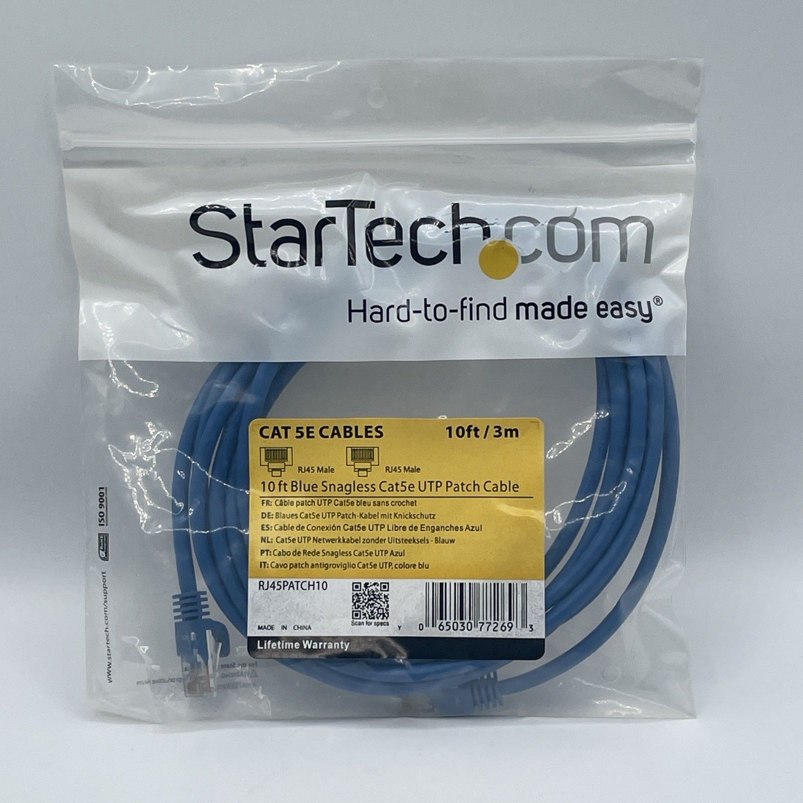 StarTech.com 10 ft Blue Snagless Cat5e UTP Patch Cable Model: RJ45PATCH10