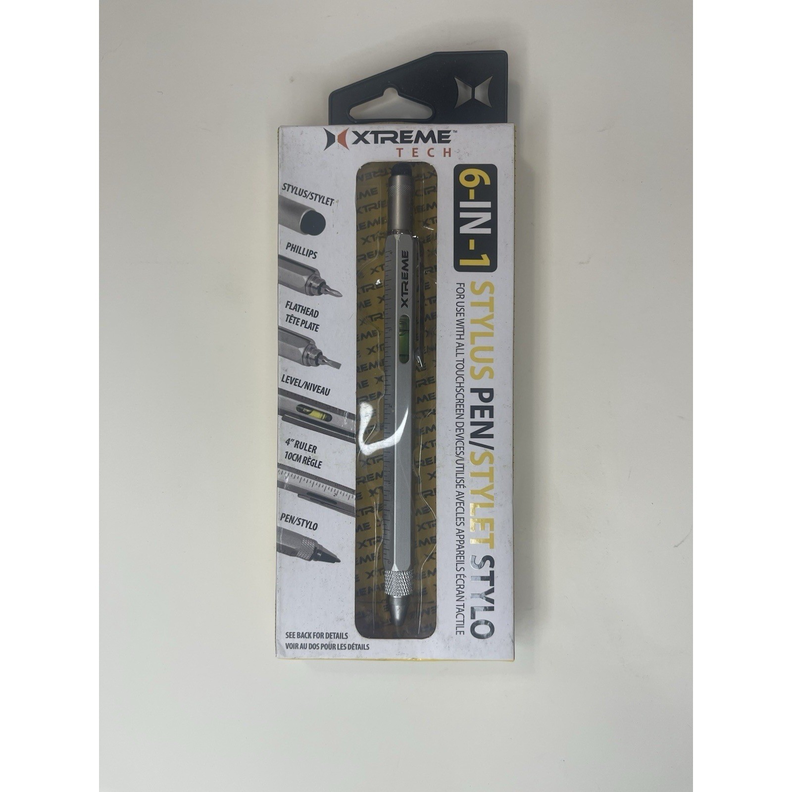 Xtreme Tech 6-in-1 Stylus Pen Silver Metal Ruler Level Phillips Flathead Tool