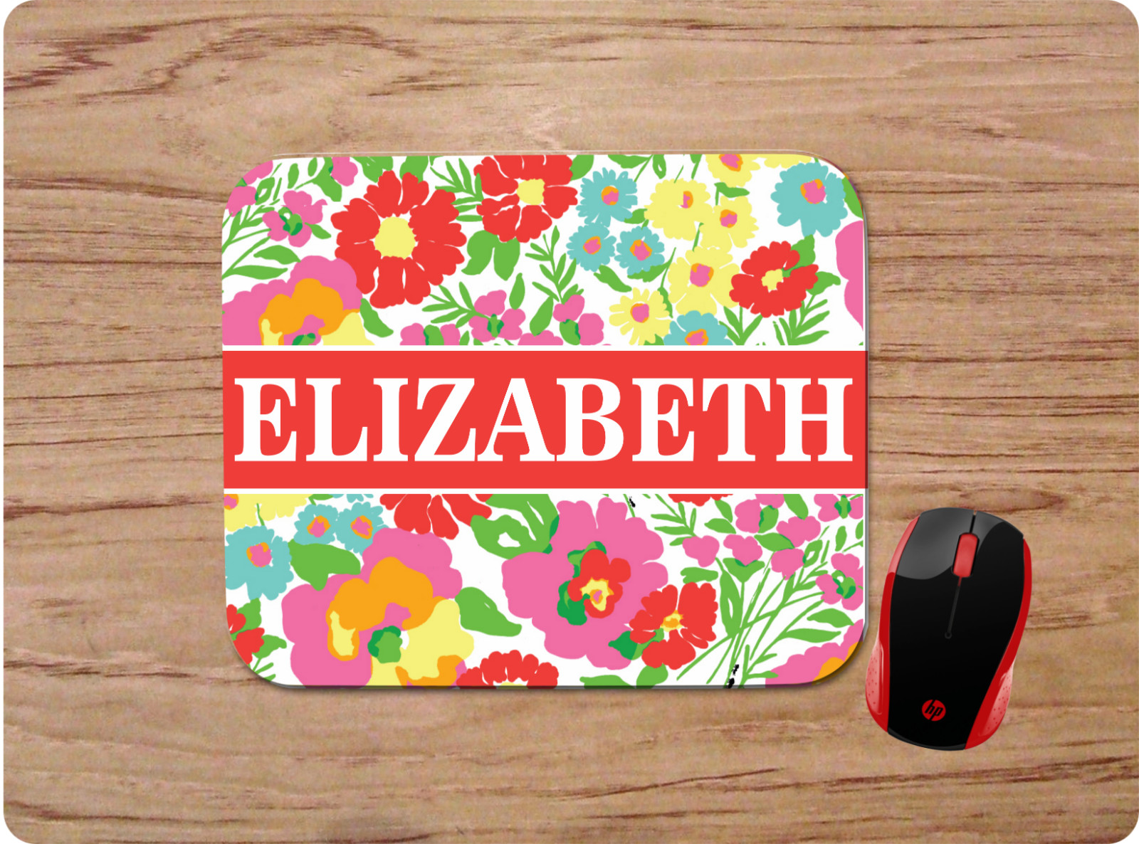 LILLY INSPIRED SPRING FLORAL PRINT PERSONALIZED NAME MOUSE PAD HOME OFFICE GIFT