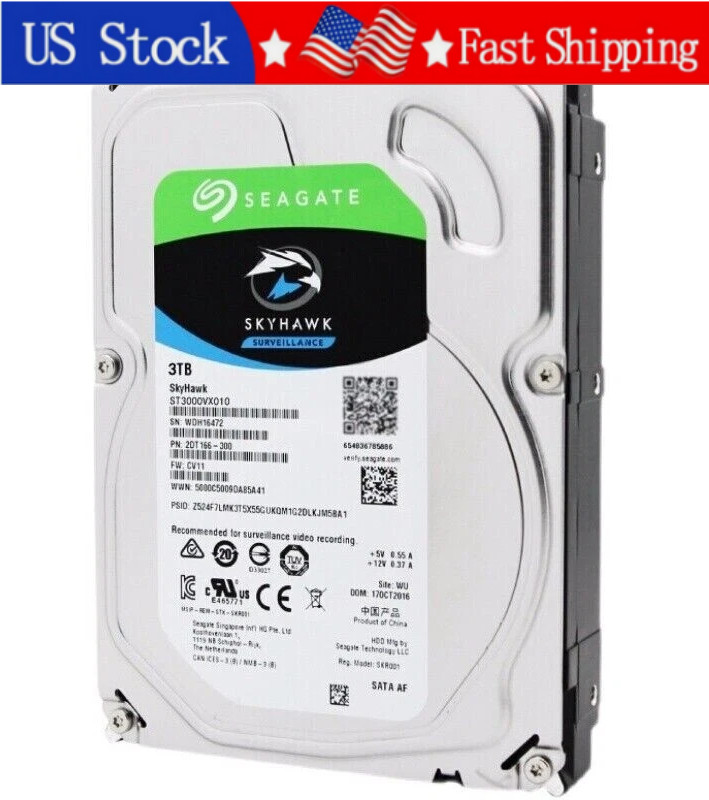 New Seagate ST3000VX010 SkyHawk 3TB 3.5" SATA III 6Gb/s 5900RPM Surveillance HDD