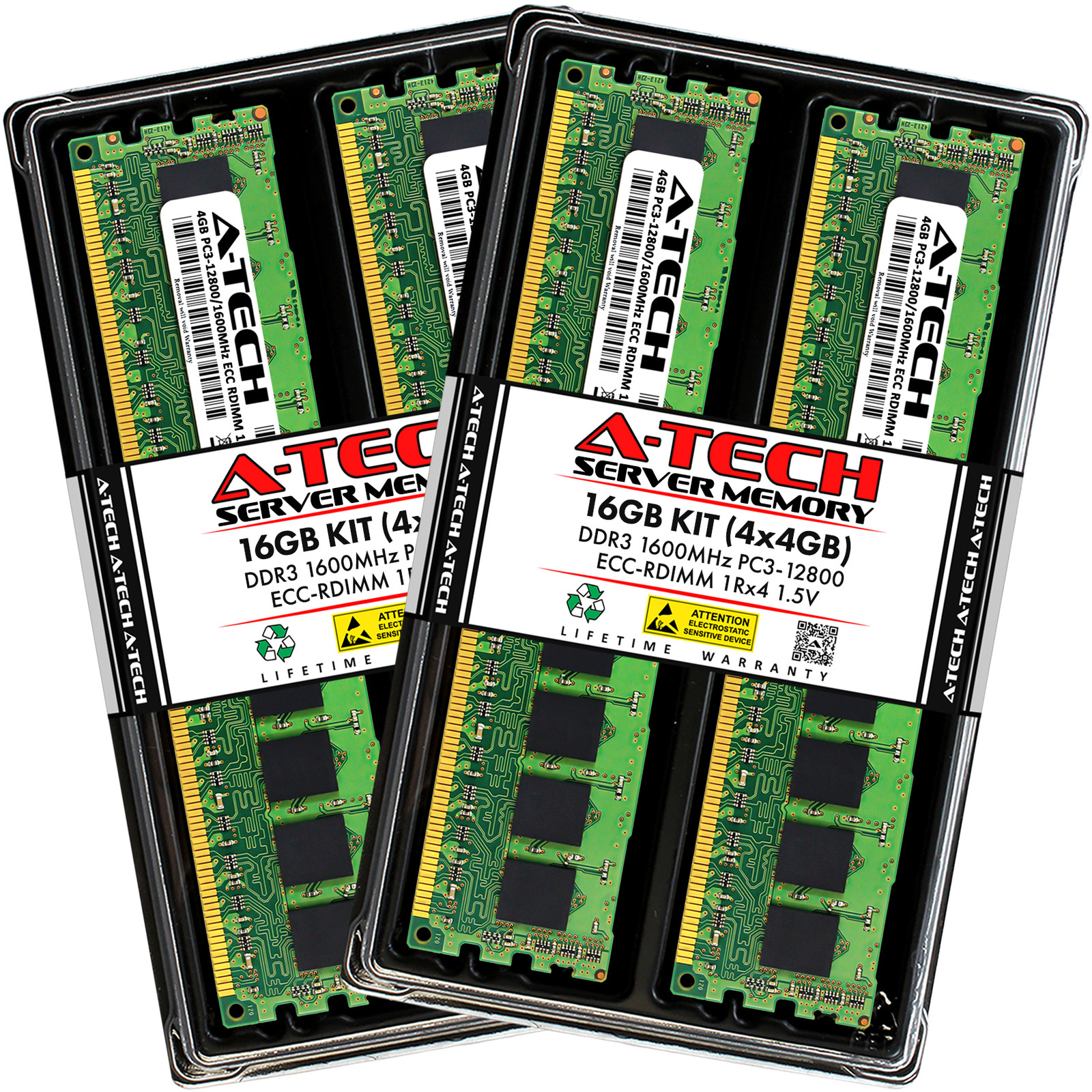 A-Tech 16GB 4x 4GB 1Rx4 PC3-12800R DDR3 1600 MHz ECC RDIMM REG Server Memory RAM
