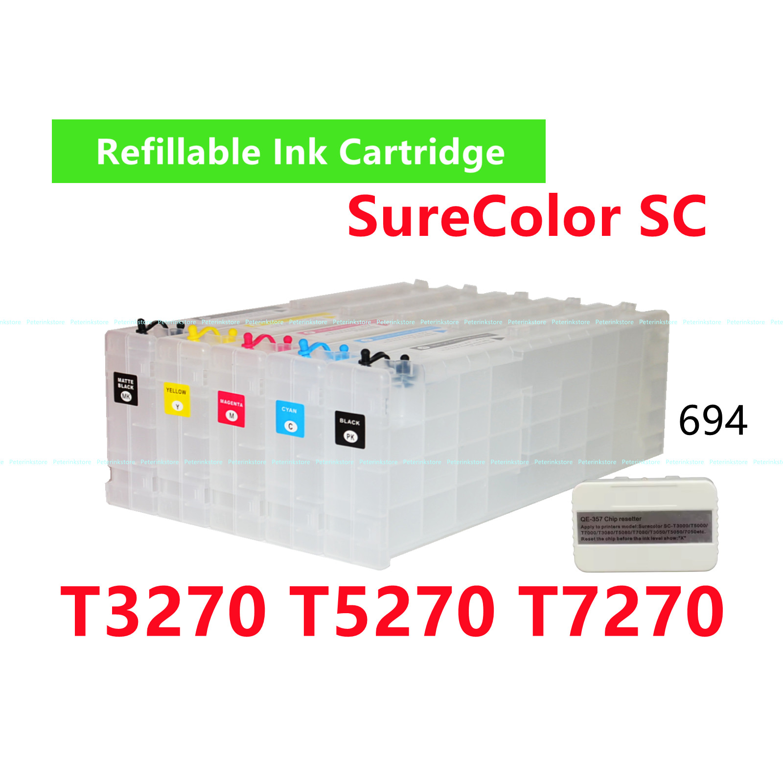 5 Empty Refillable Ink Cartridge T694 694 T7270 T5270 T3270 chip resetter *