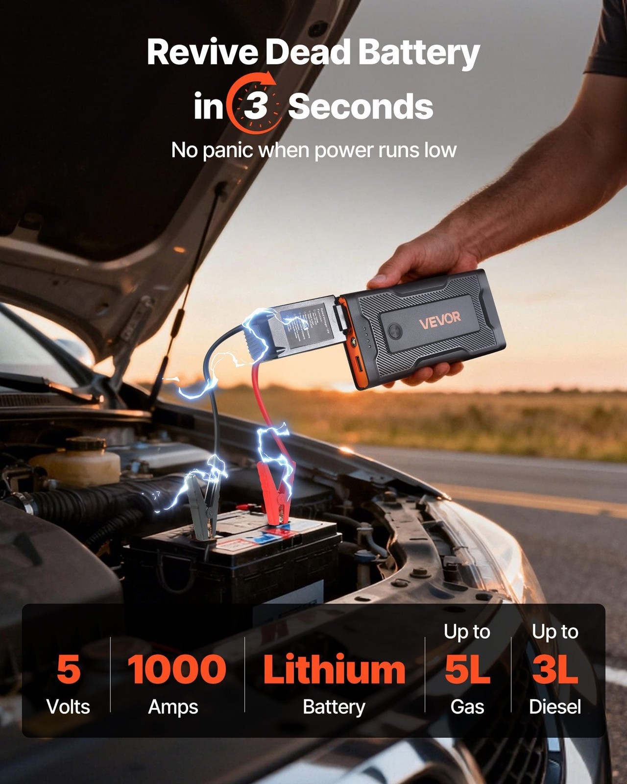 Jump Starter, 1000A Peak, Car Jumper Starter Battery Pack, 12V Portable Lithium