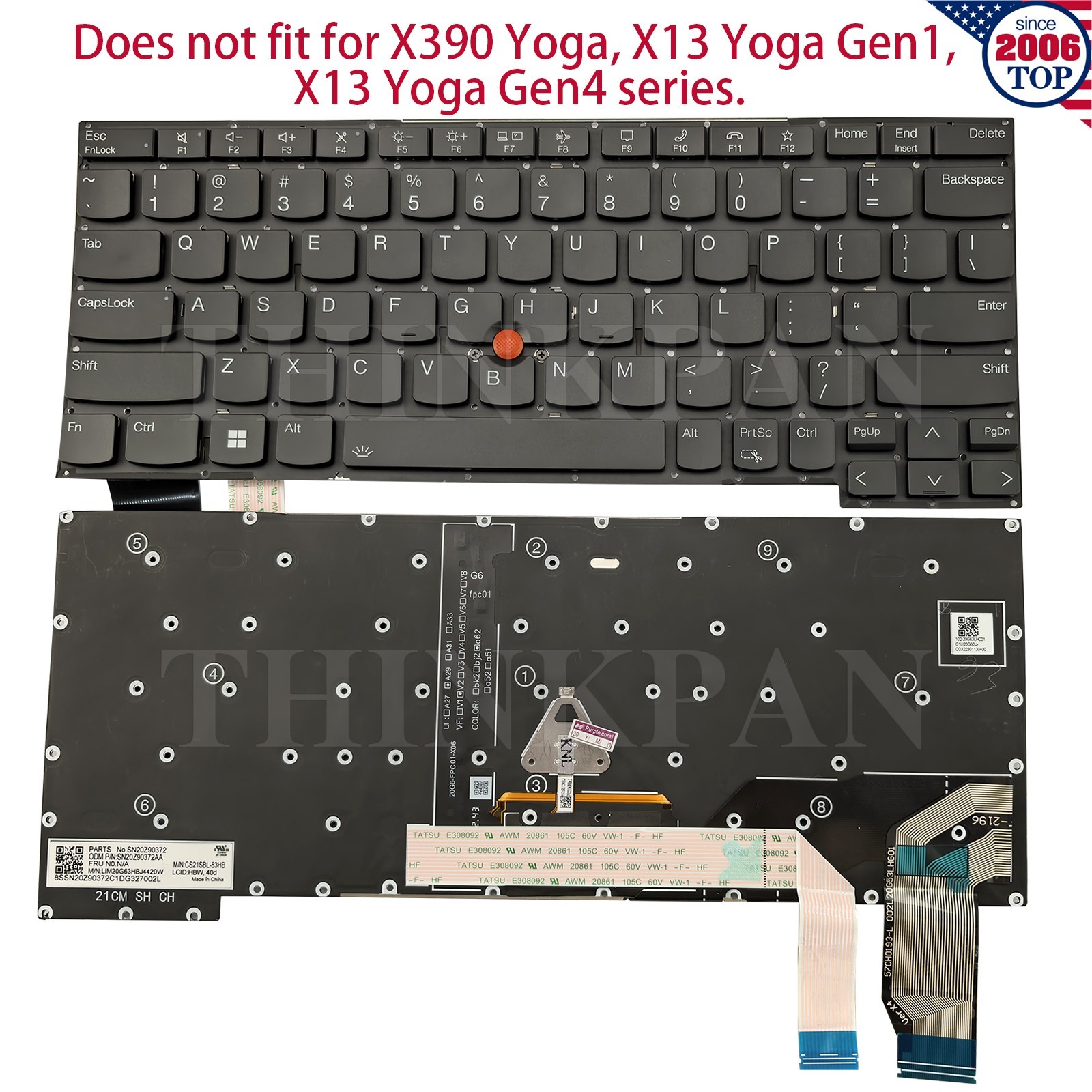 New US Backlit Laptop Keyboard for Lenovo Thinkpad X13 Yoga Gen 2 Yoga Gen 3
