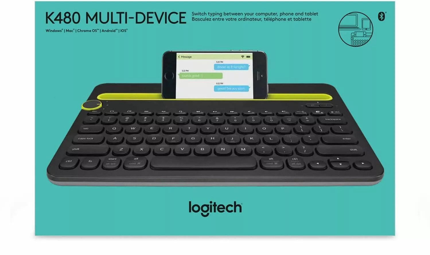 NEW IN BOX Logitech K480 Multi-Device Bluetooth Keyboard Black SEALED
