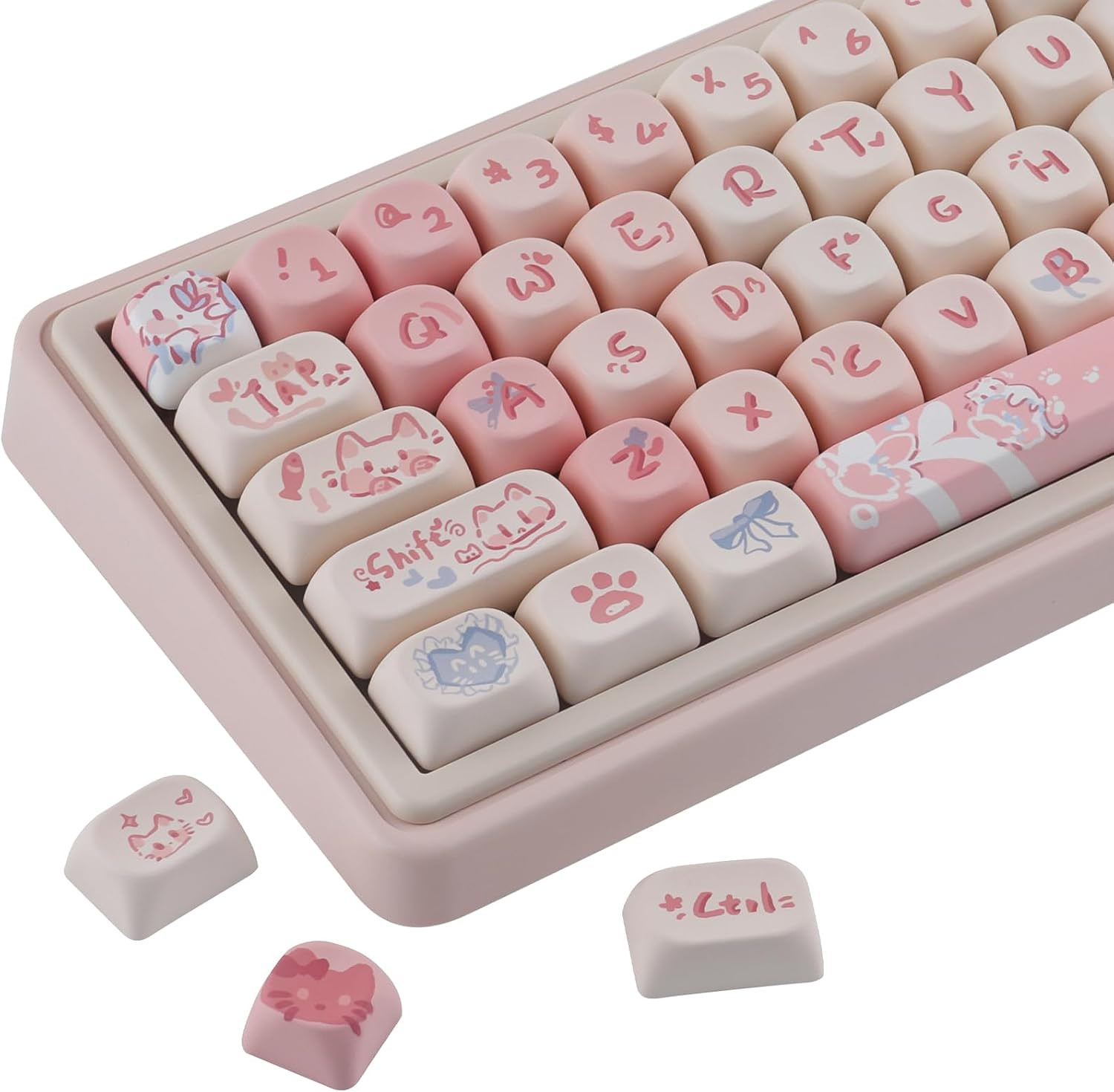 PBT Keycaps,125 Keys Rouge Kitten Custom MOA Profile Keycaps |