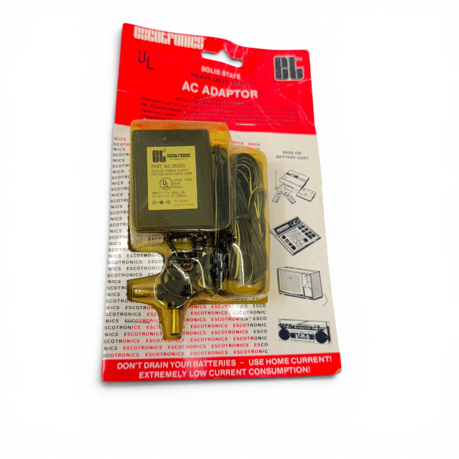 Escotronics 36300 AC Adapter 6V DC 300mA Video Game Power Supply - New